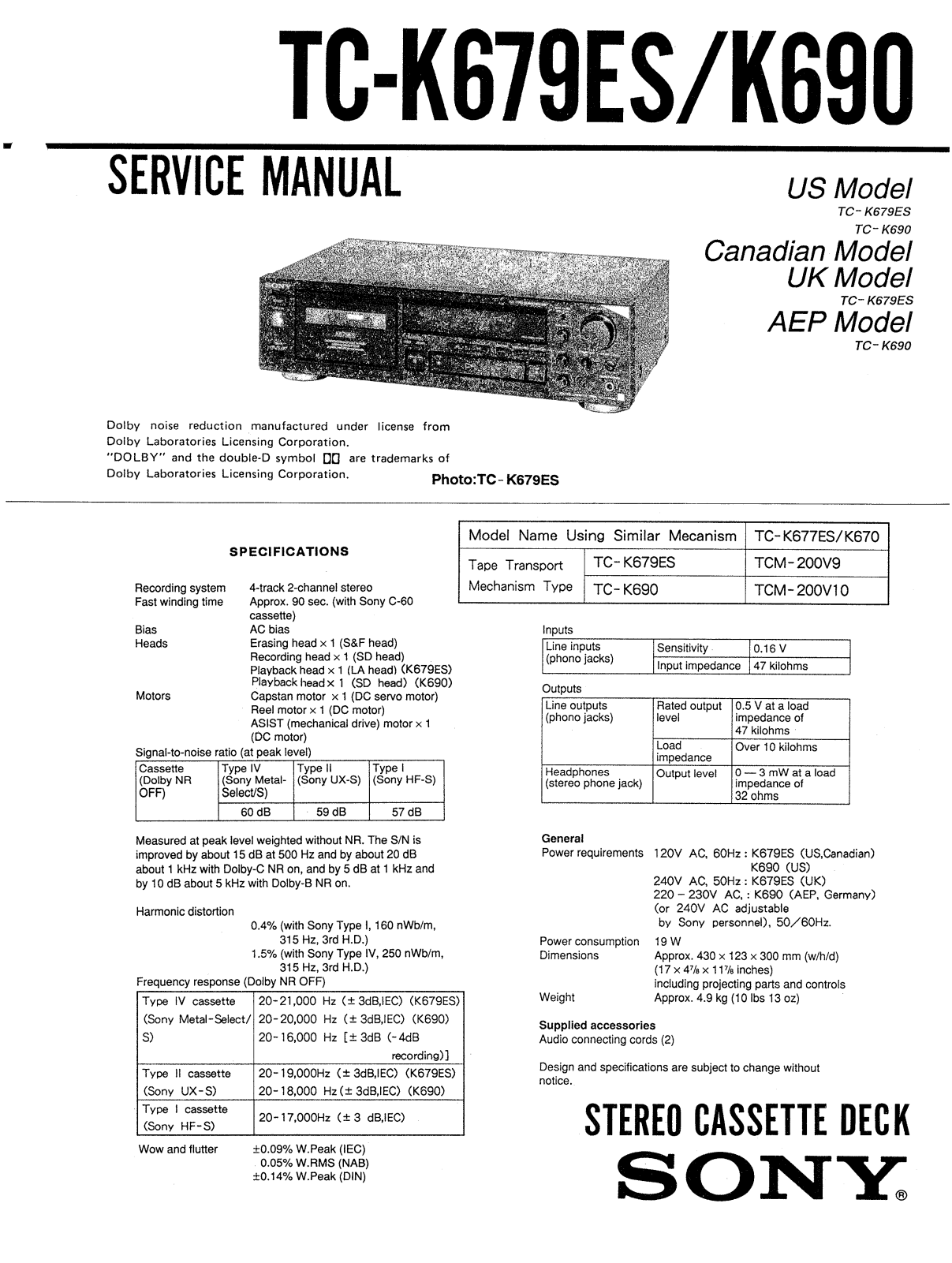 Sony TCK-690 Service manual