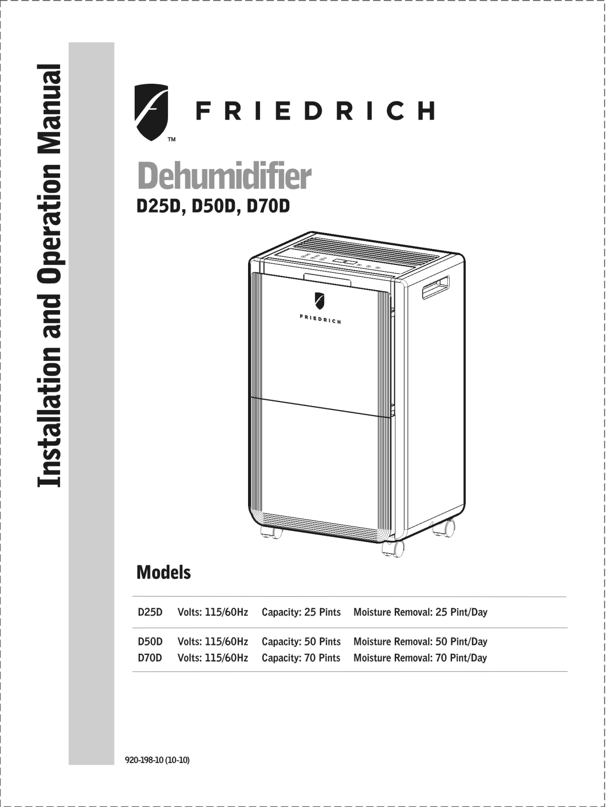 Friedrich Metal Products D25D Installation  Manual