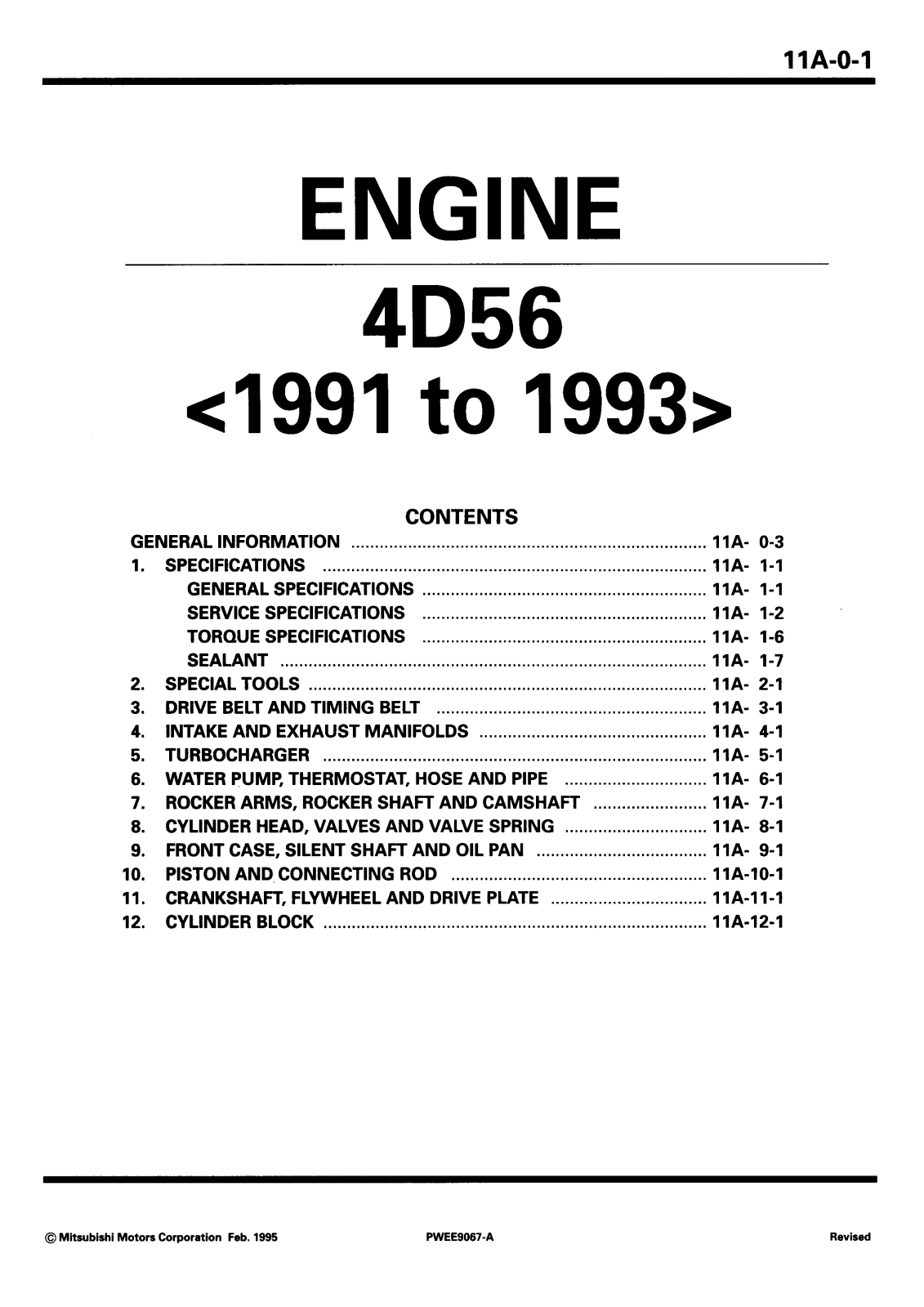 Mitsubishi 4D56 1991 - 1993 Workshop Manual