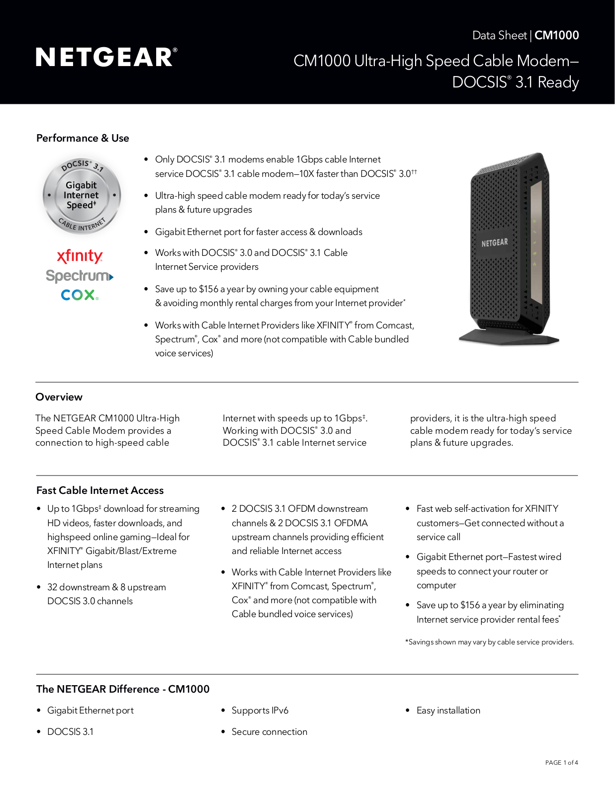 Netgear CM1000 Data Sheet