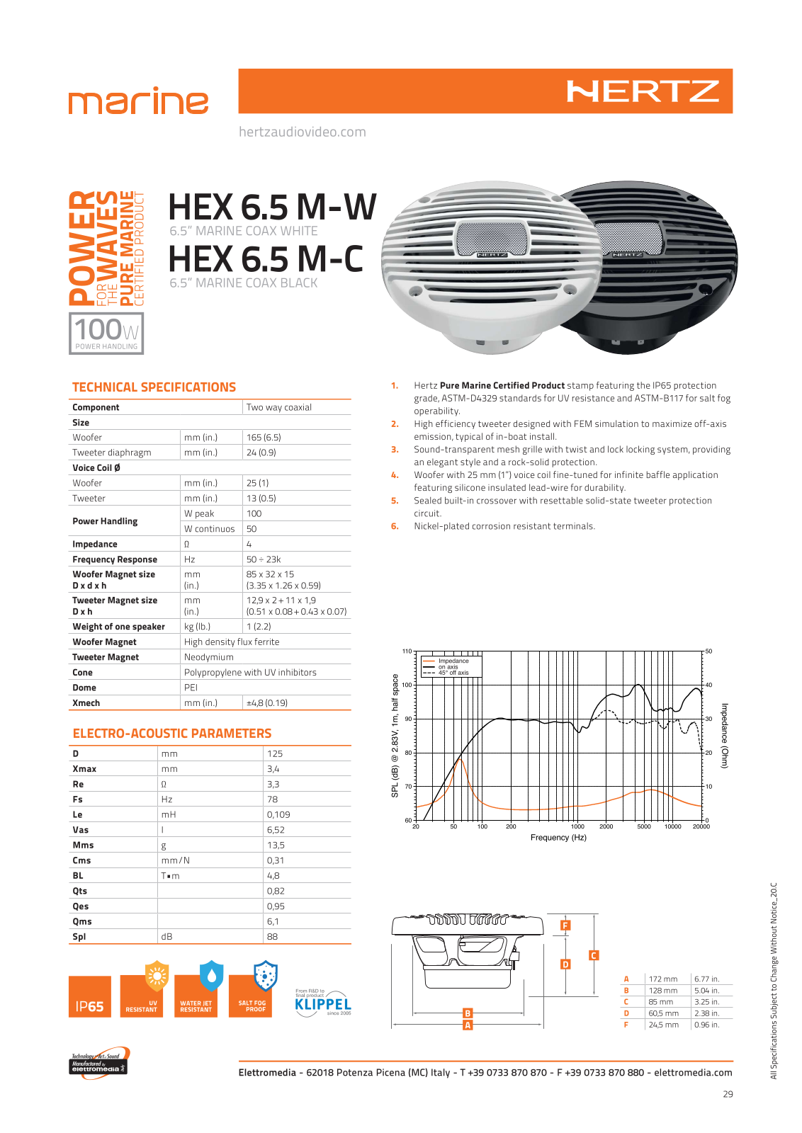 Hertz HEX6.5 M-C, HEX6.5 M-W Specification Sheet