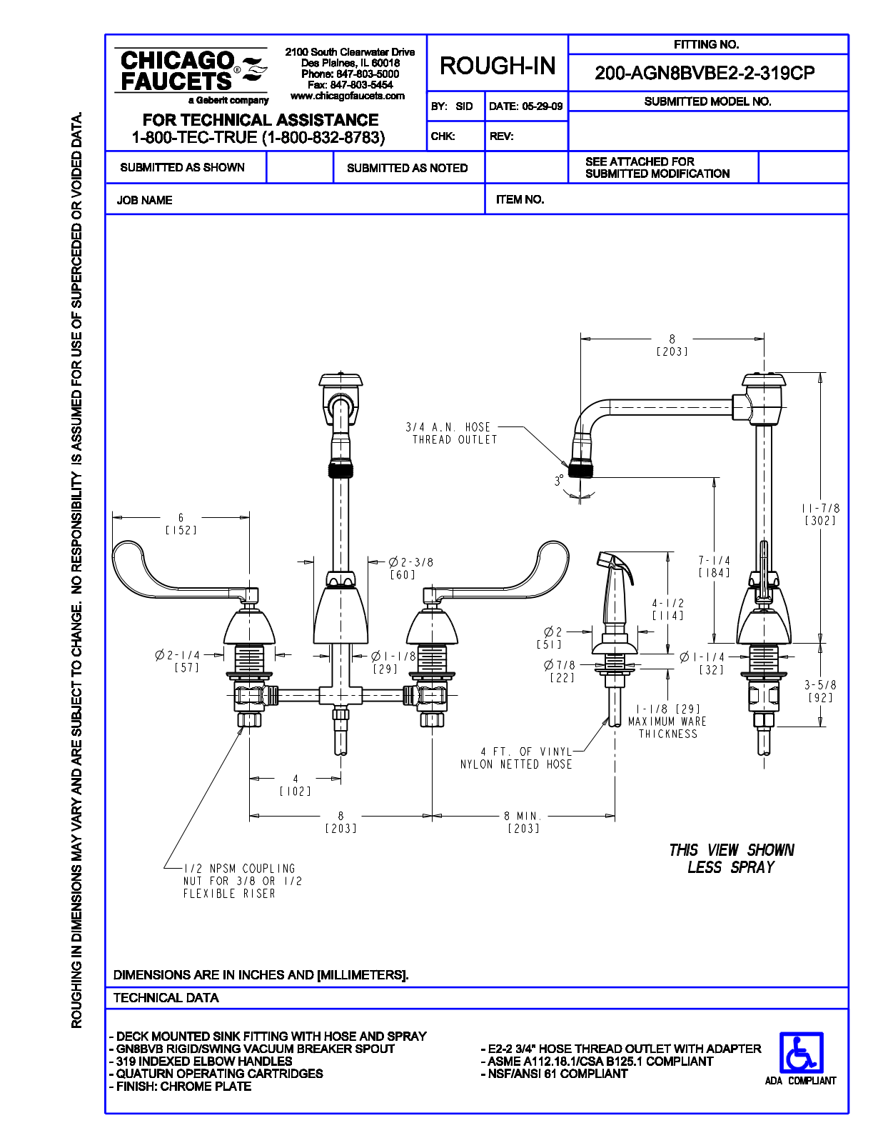 Chicago Faucet 200-AGN8BVBE2-2-319 User Manual