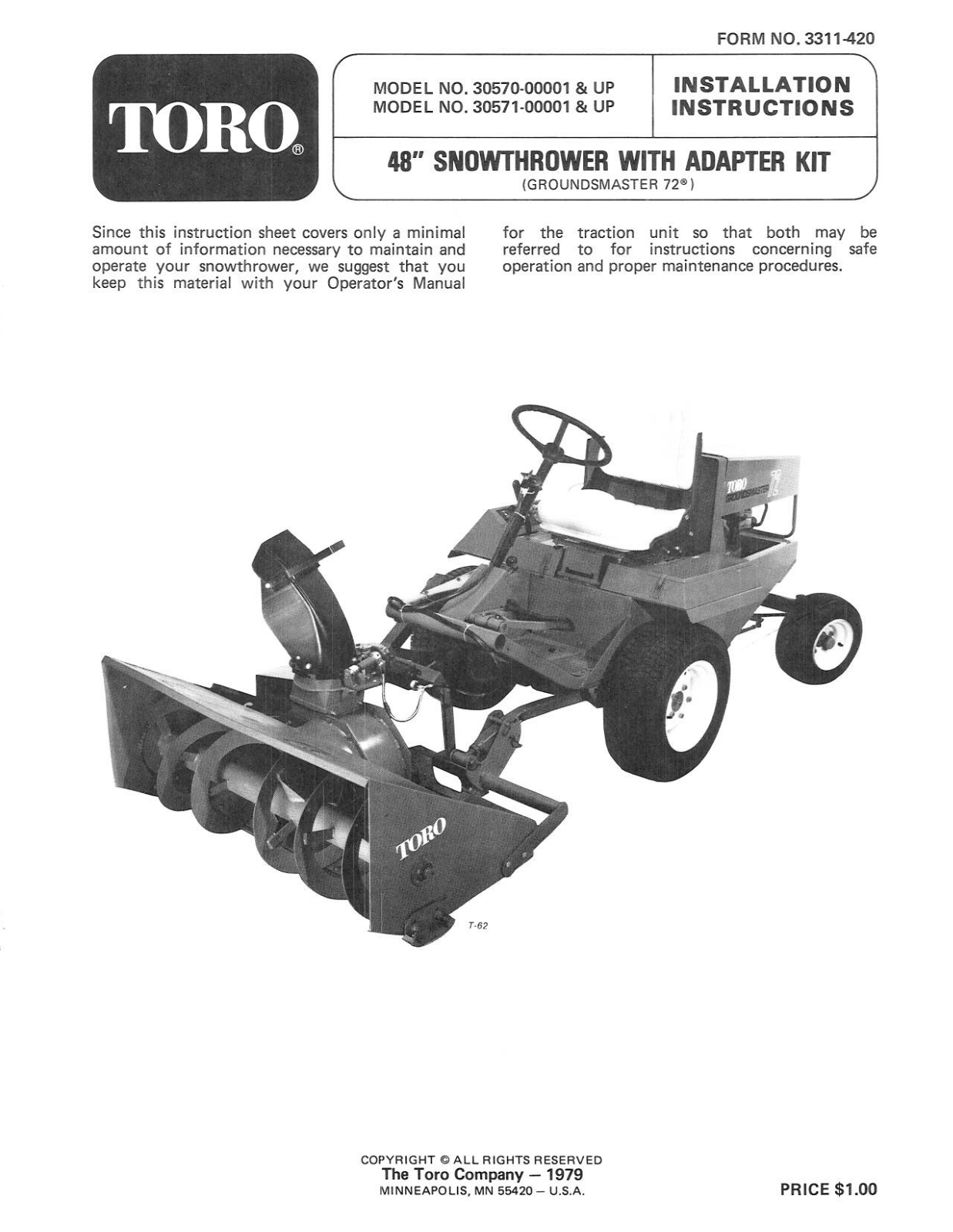 Toro 30571 Installation Instructions