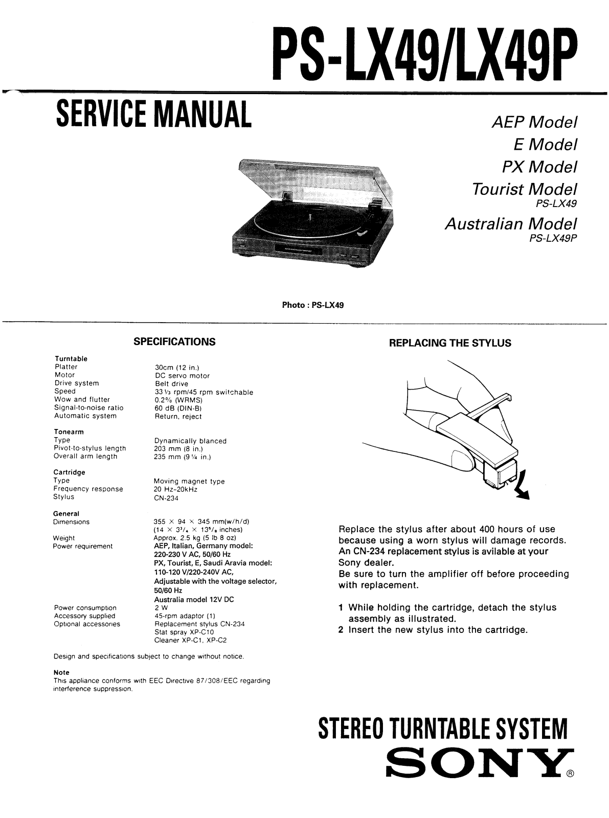 Sony PSLX-49-P Service manual