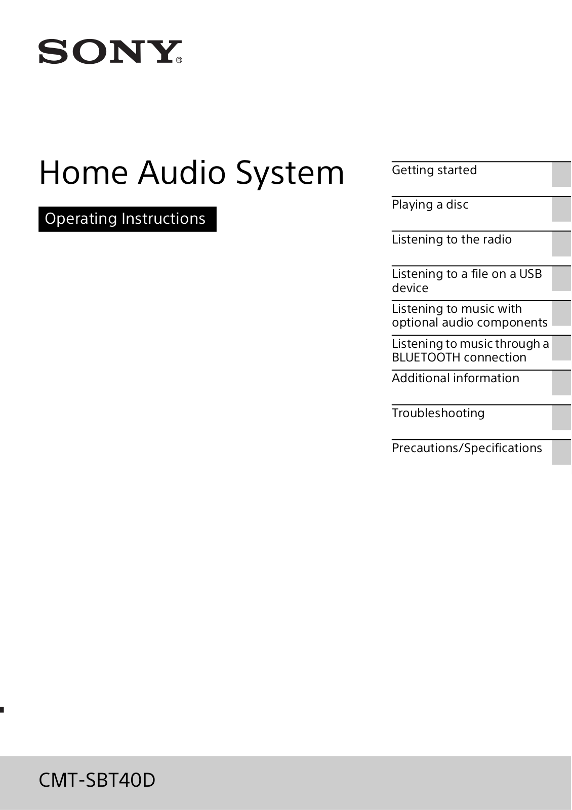 Sony CMT-SBT40D User Manual