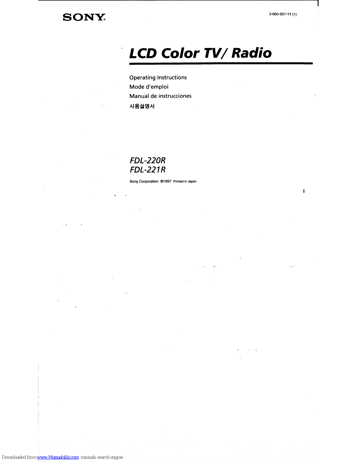 Sony FDL-220R Operating Instructions (primary manual), FDL-221R Operating Instructions Manual