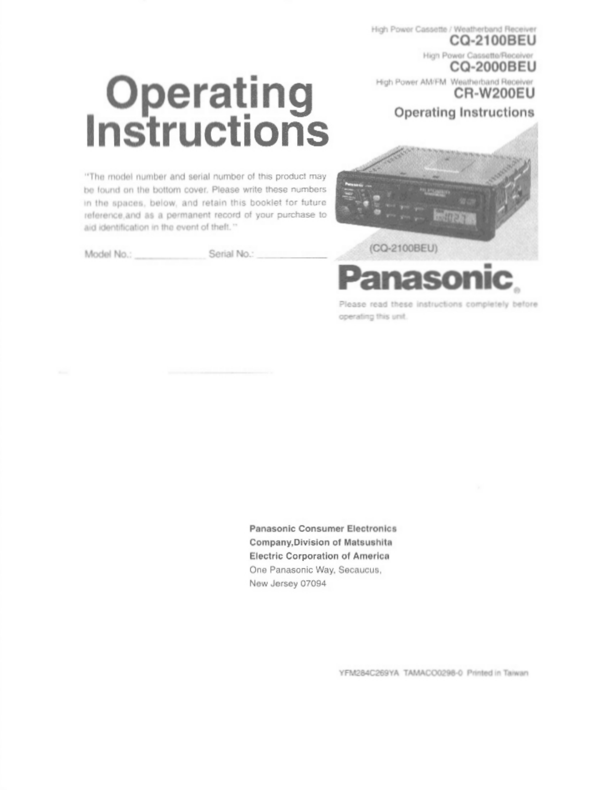 Panasonic CQ-W200EU User Manual