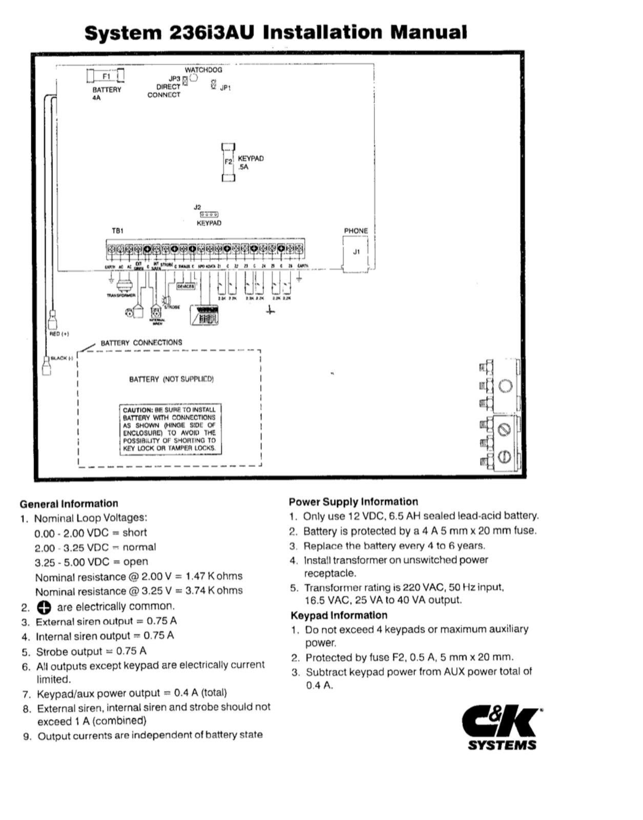 C&K systems 236I3AU Installation Manual