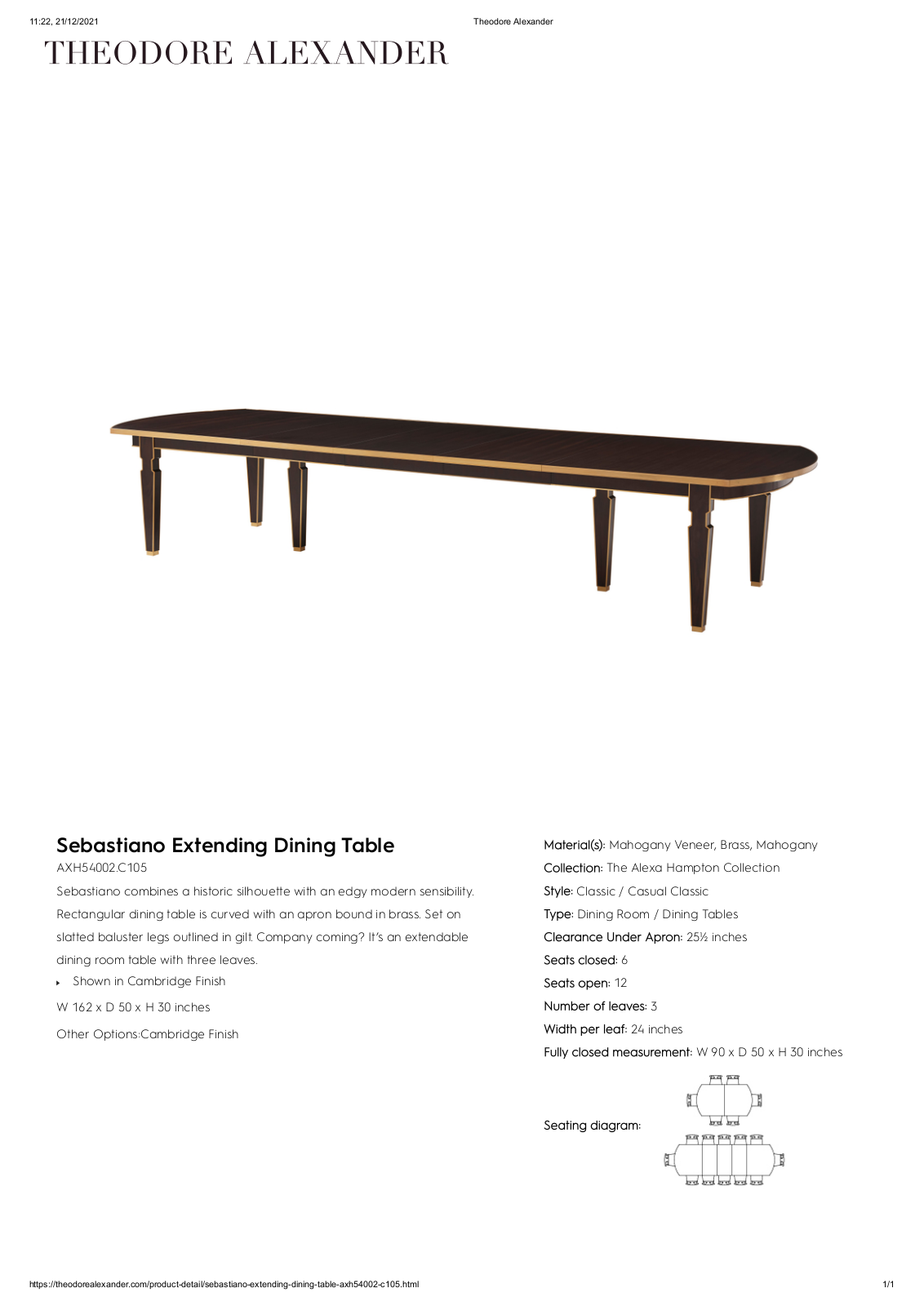Theodore Alexander FPLJ3600 Specifications - ManualMachine.com