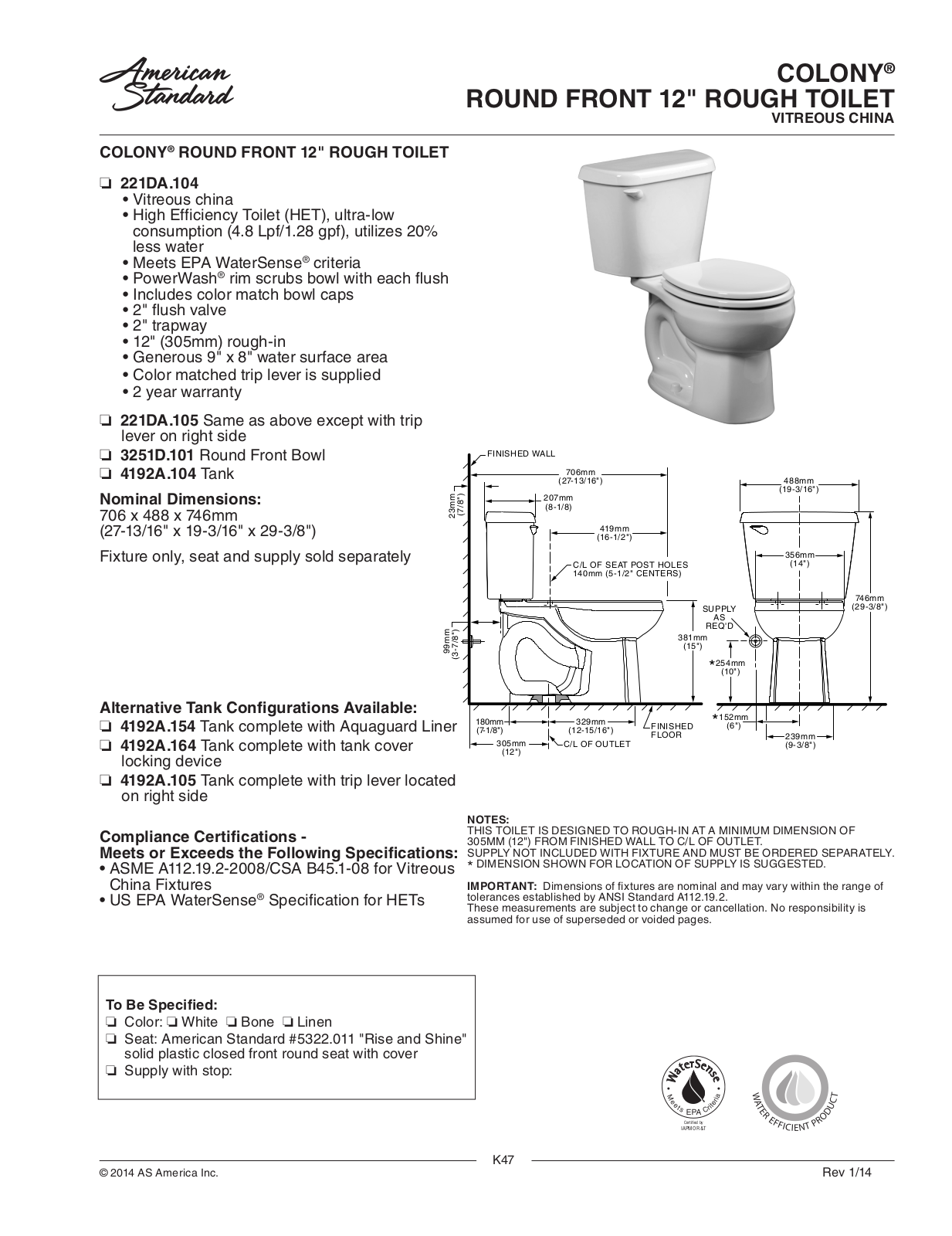 American Standard ASD9849 Specifications - ManualMachine.com