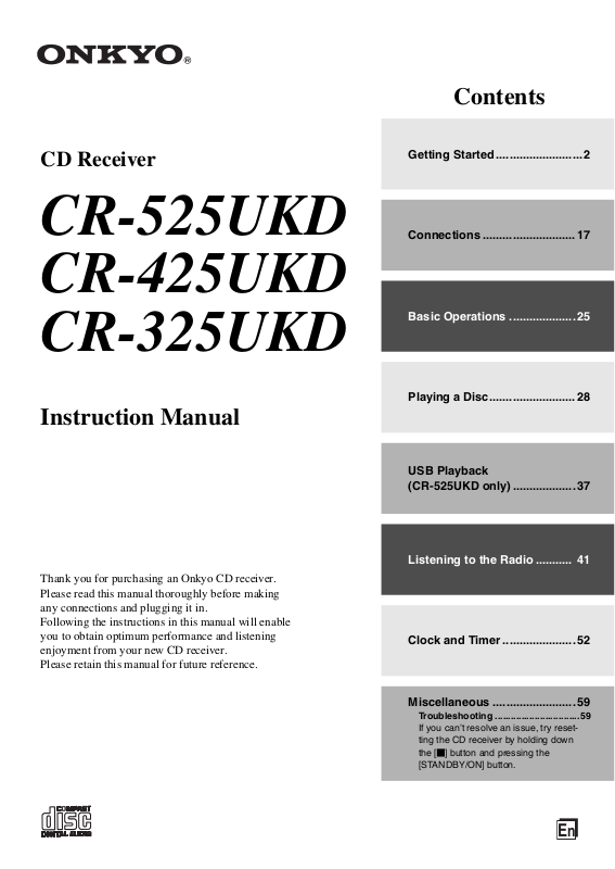 Onkyo Cr-525ukd, Cr-325ukd, Cr-425ukd User Manual