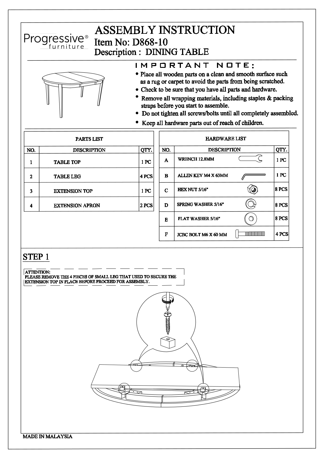 Progressive Furniture D86810 Assembly Guide