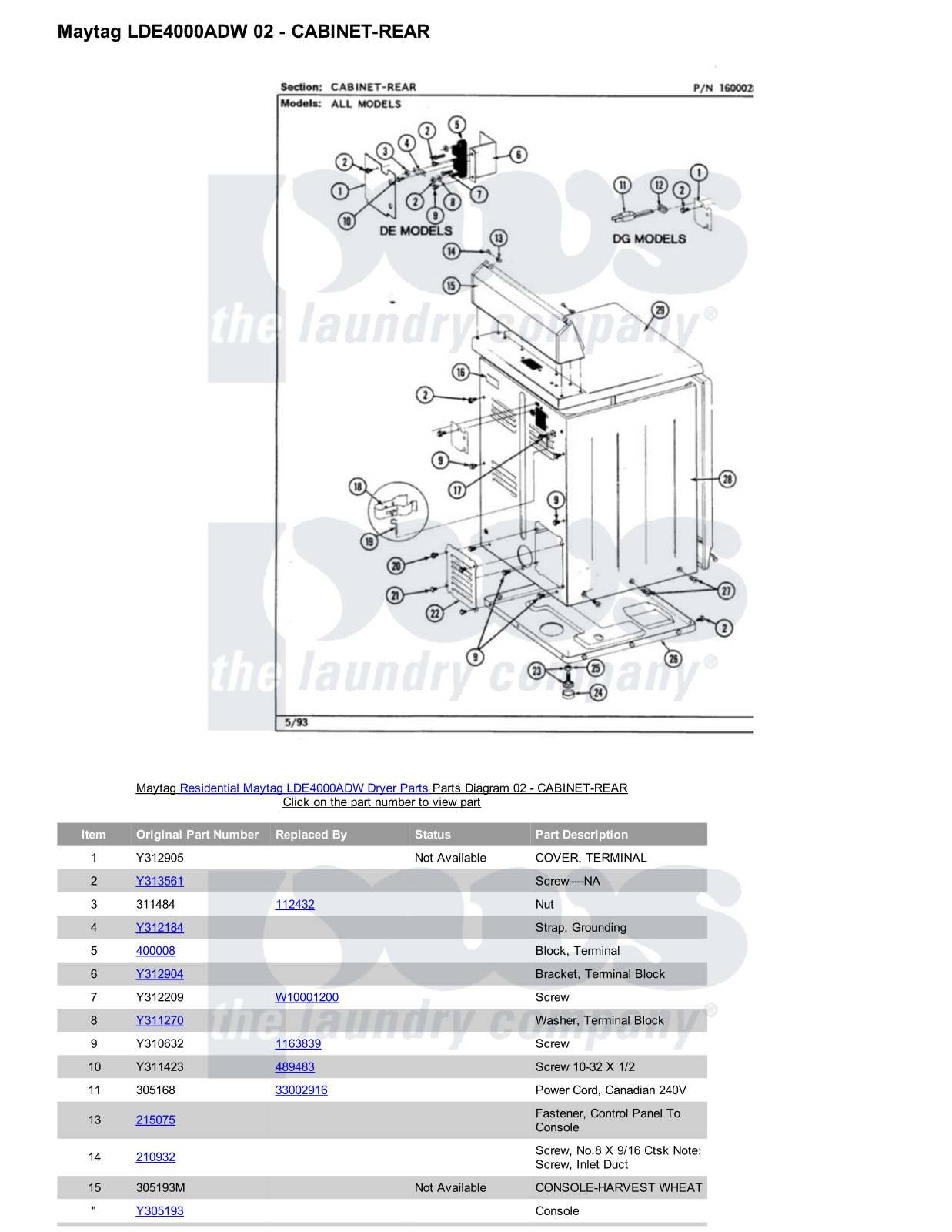 Maytag LDE4000ADW Parts Diagram