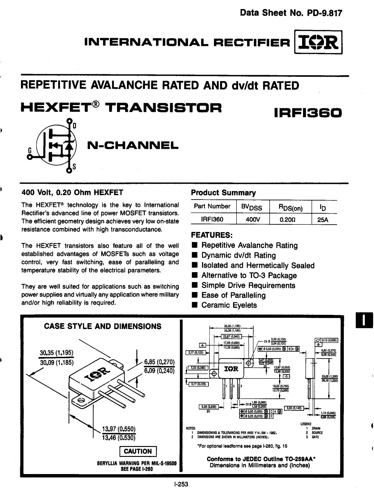 International Rectifier IRFI360 Datasheet