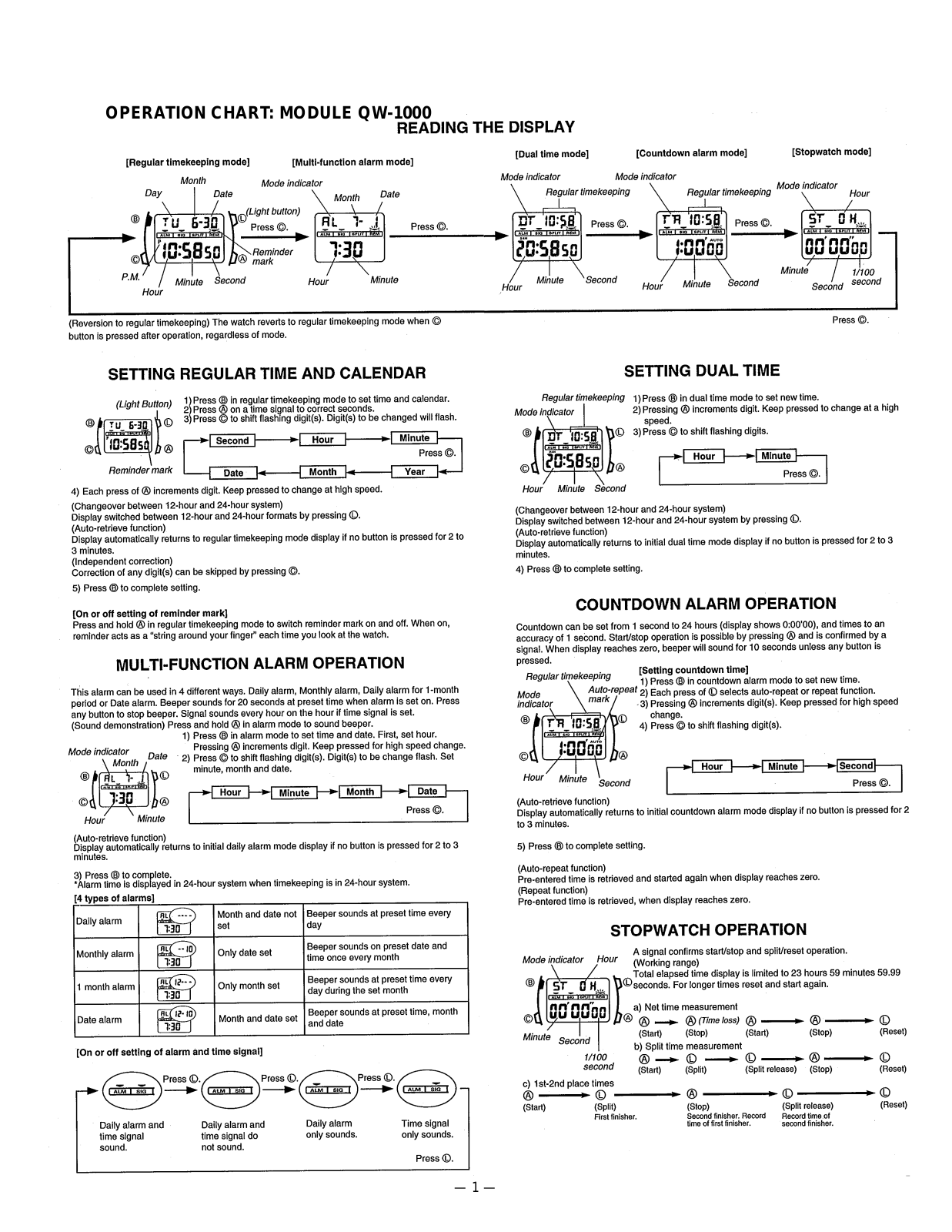 Casio QW-1000 User Manual