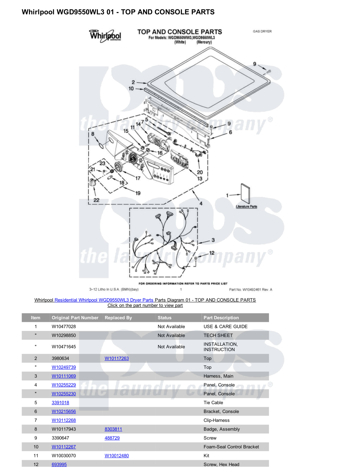 Whirlpool WGD9550WL3 Parts Diagram