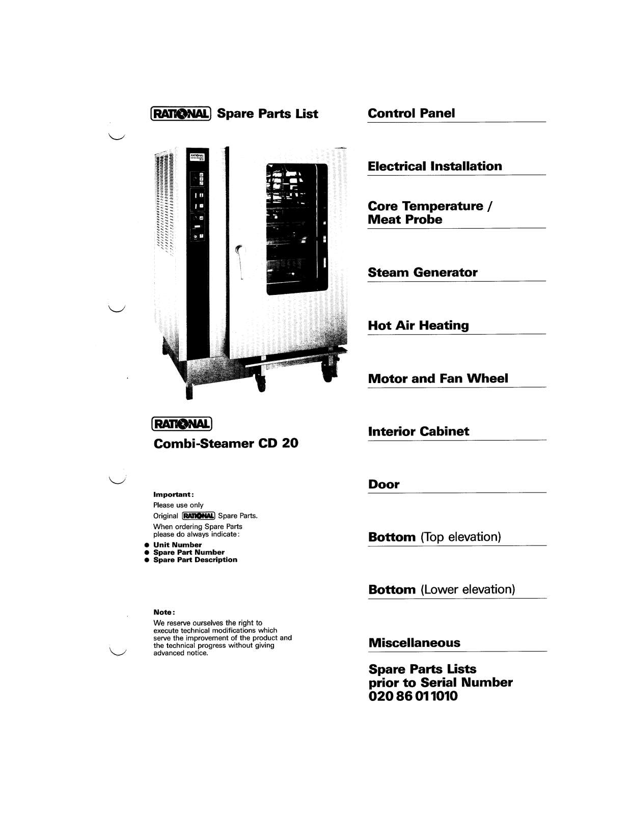 Rational Oven CD20 Parts List