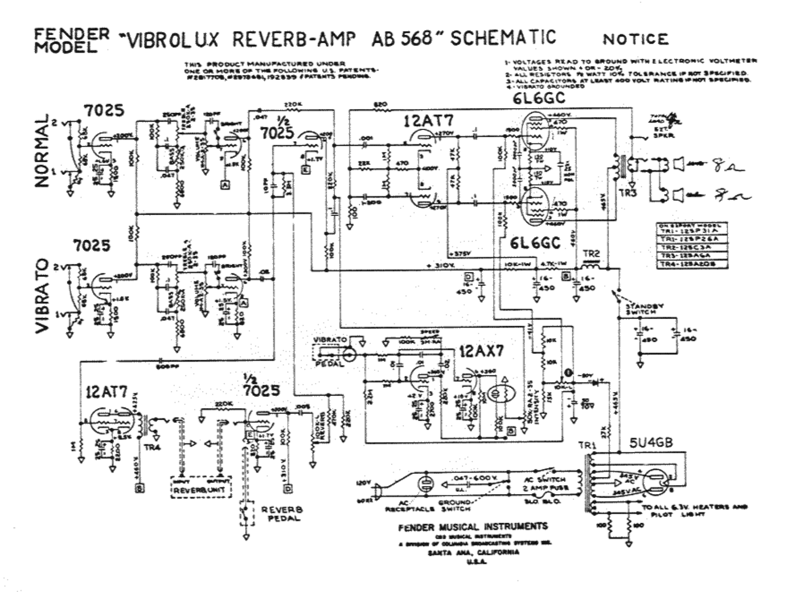 Fender Vibrolux-AB568 Schematic