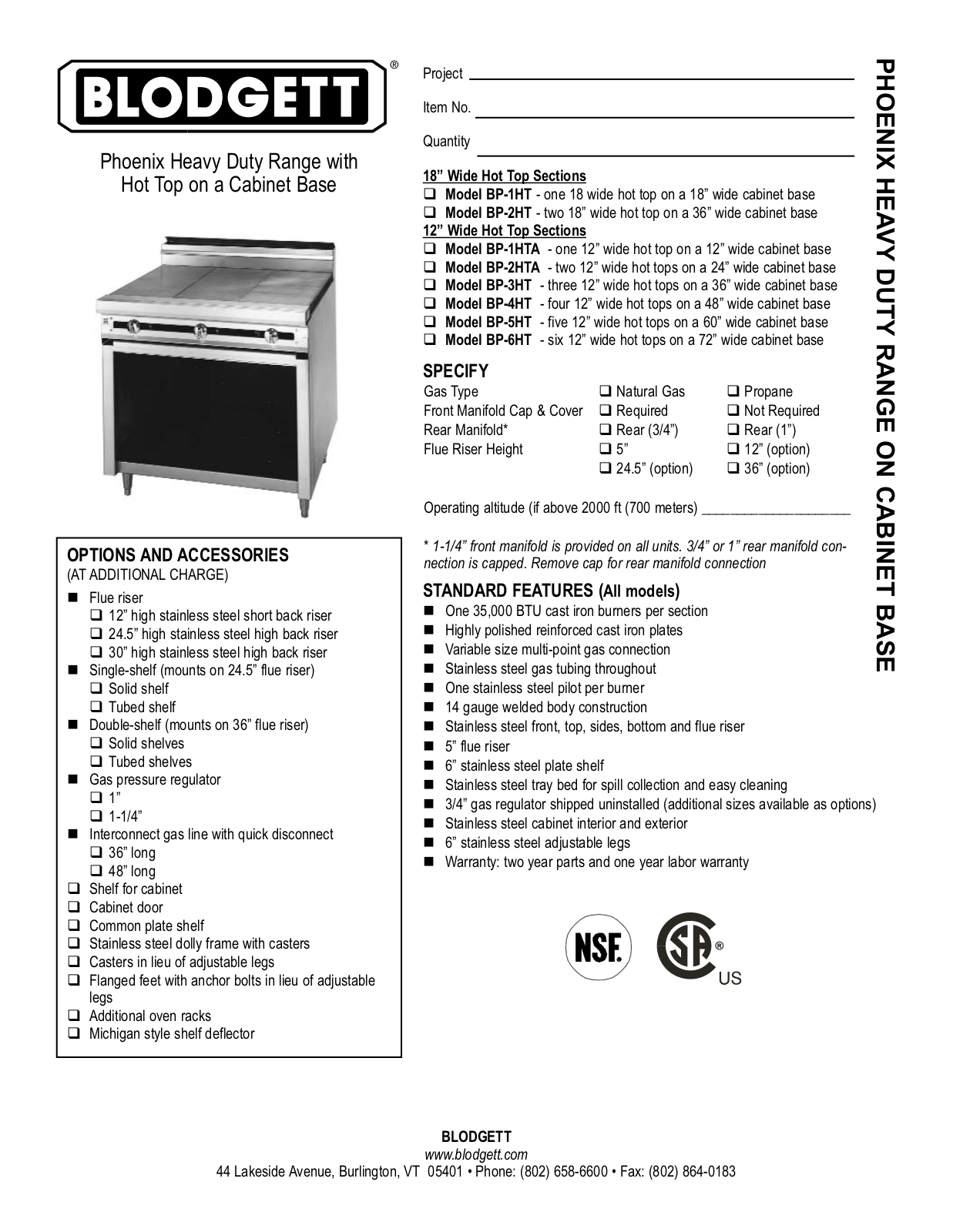 Blodgett BP-1HT User Manual