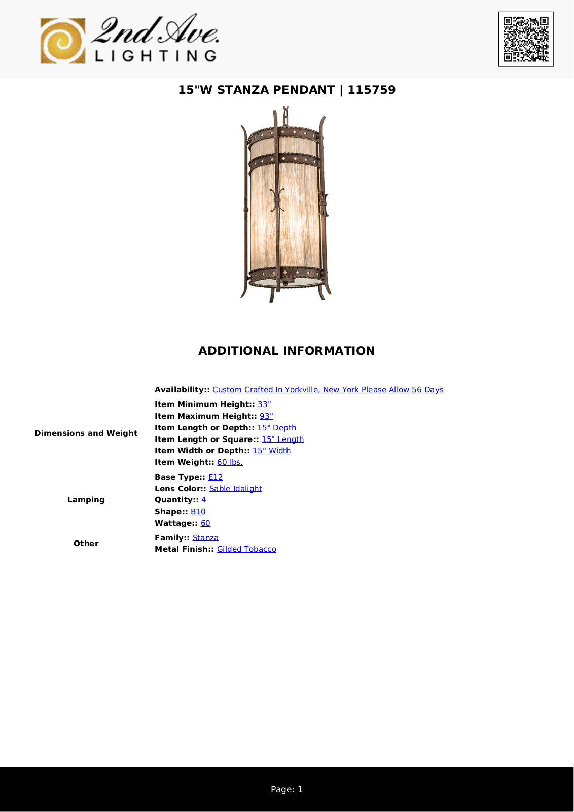 2nd Ave Design W008324846 Specifications - ManualMachine.com