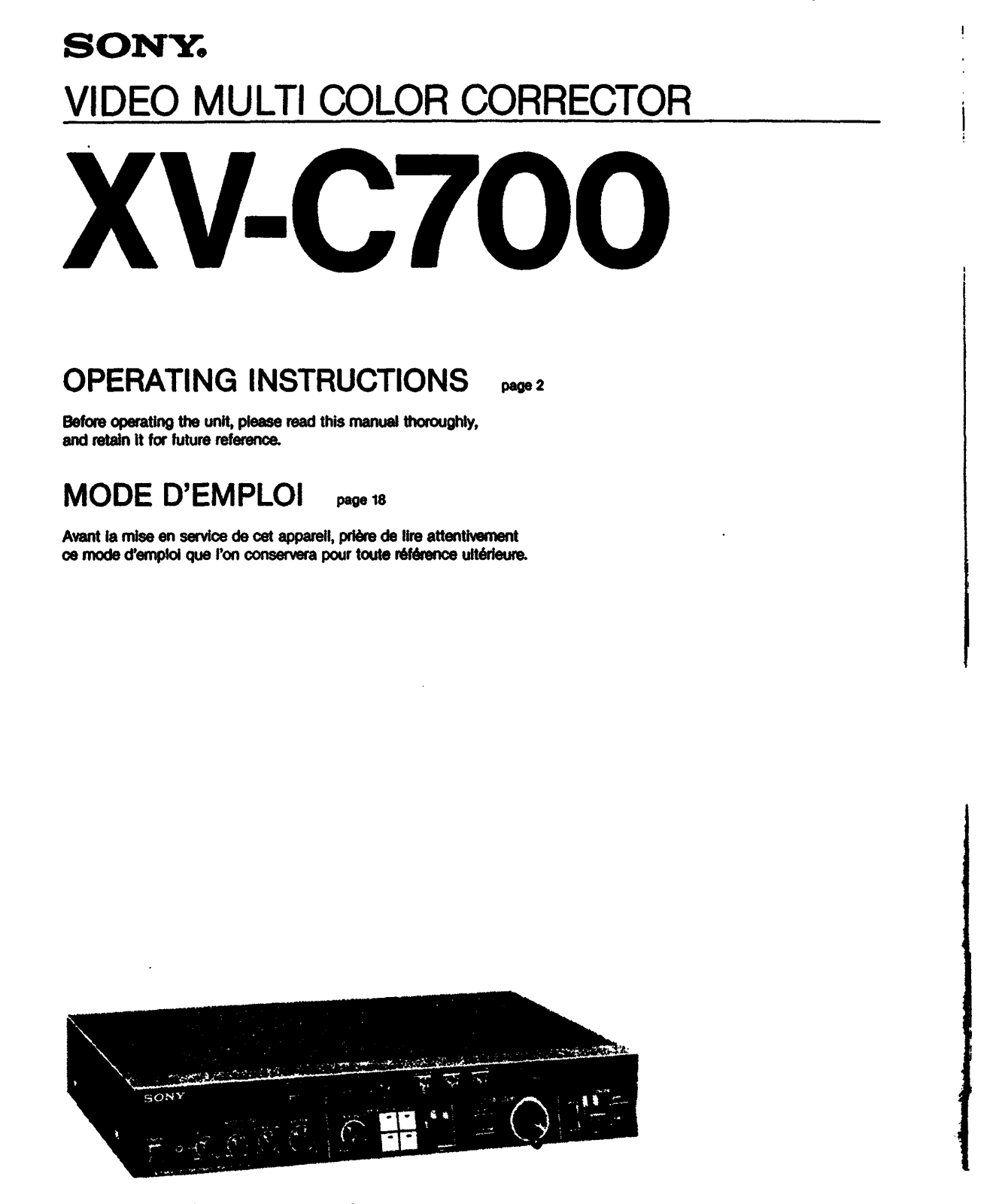 Sony XVC700 Operating Manual