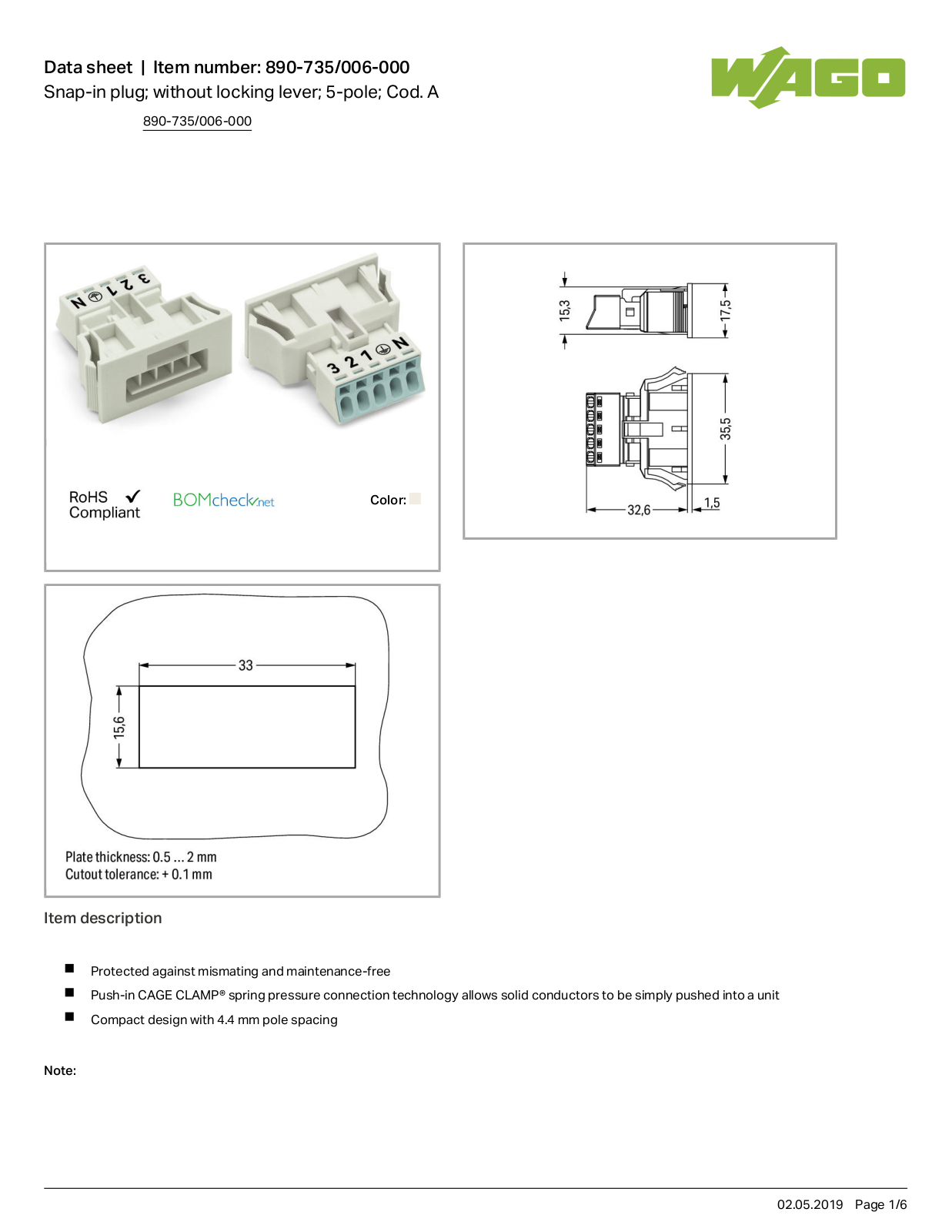 Wago 890-735/006-000 Data Sheet