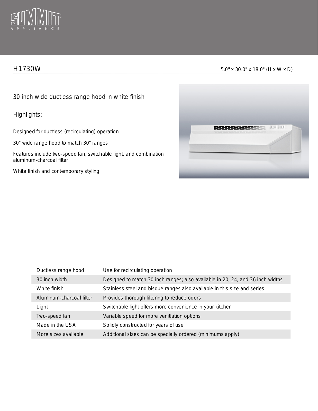 Summit H1730W User Manual - ManualMachine.com