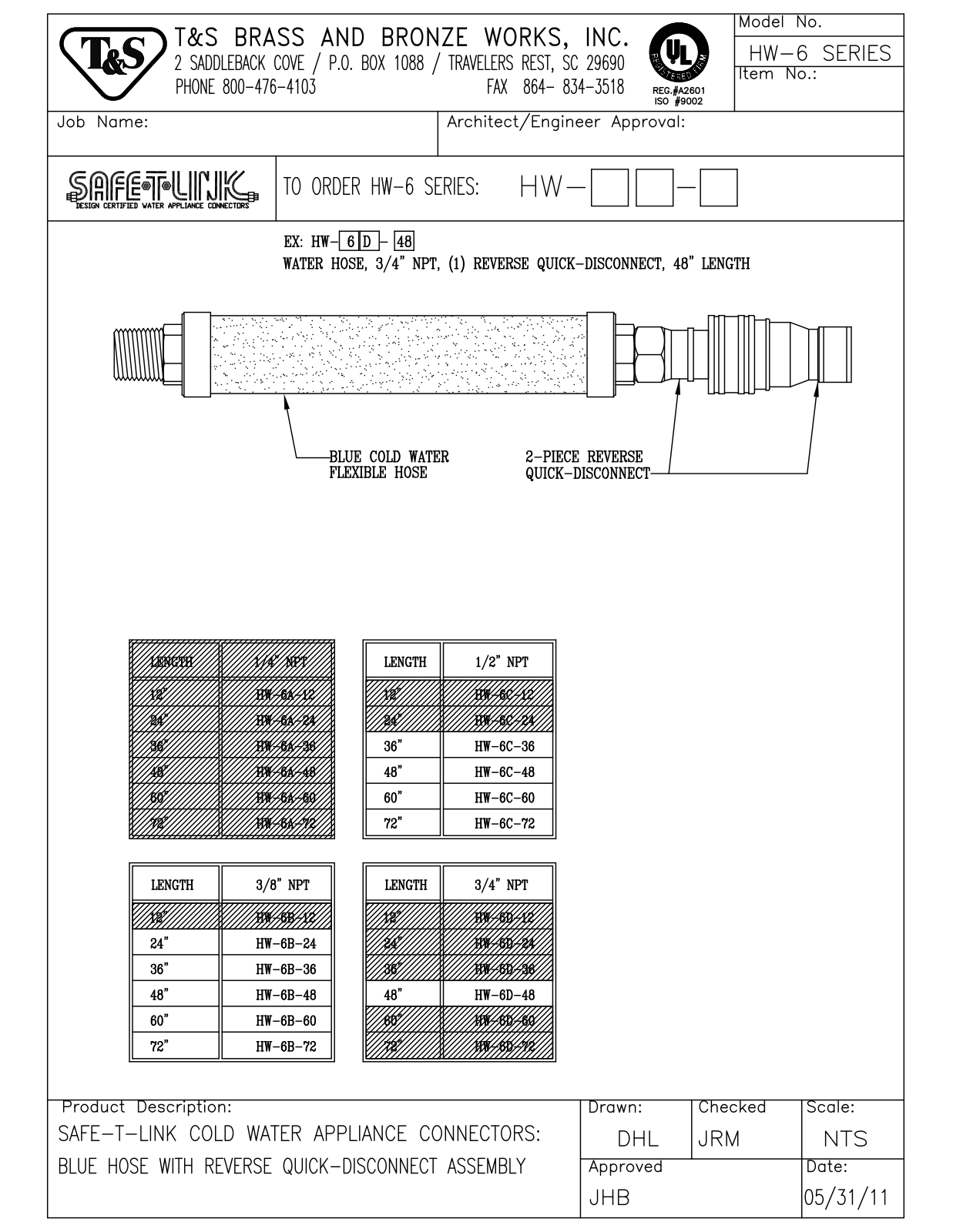 T&S Brass HW-6A-12 User Manual