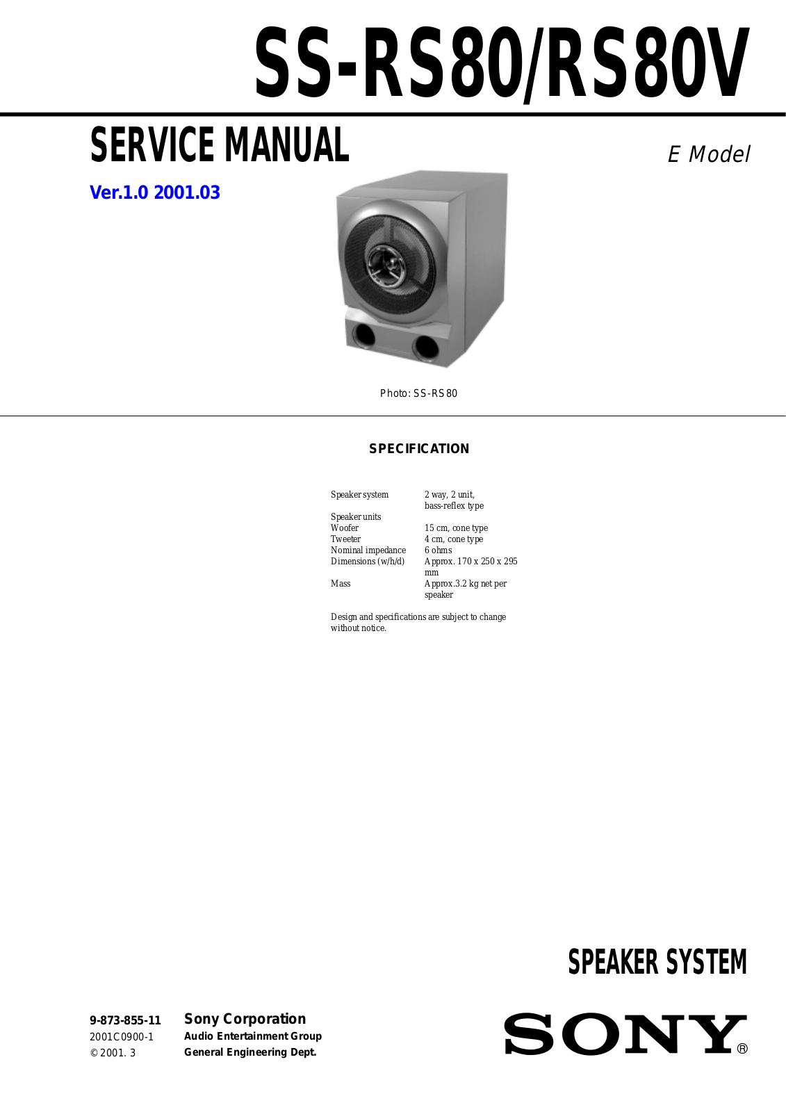 Sony SSRS-80, SSRS-80-V Service manual