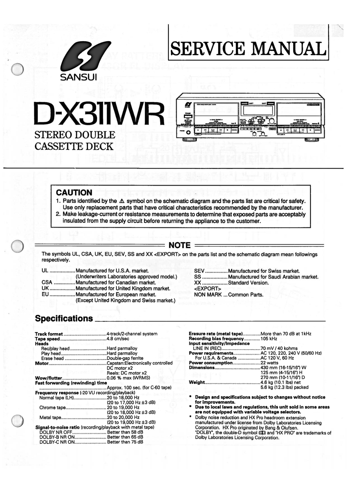 Sansui D-X311-WR Service Manual