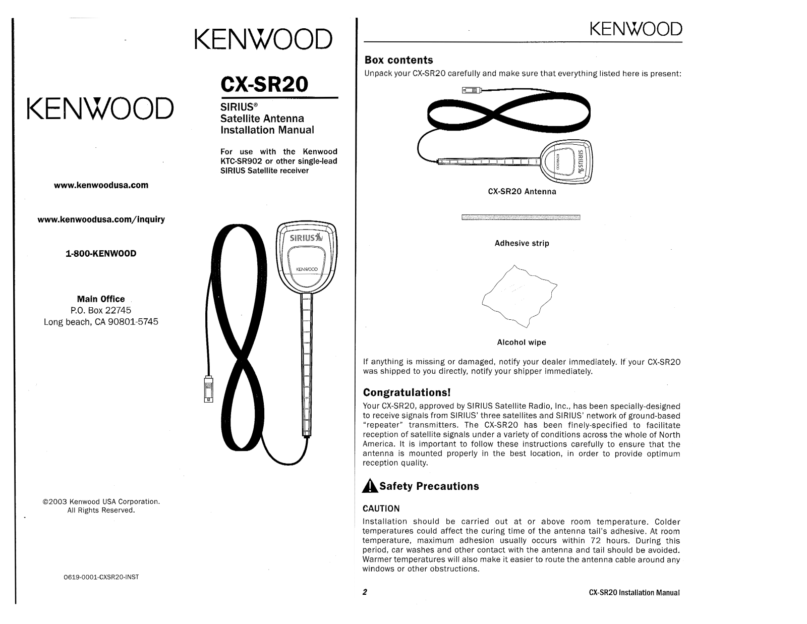 Kenwood CX-SR20 Owner's Manual