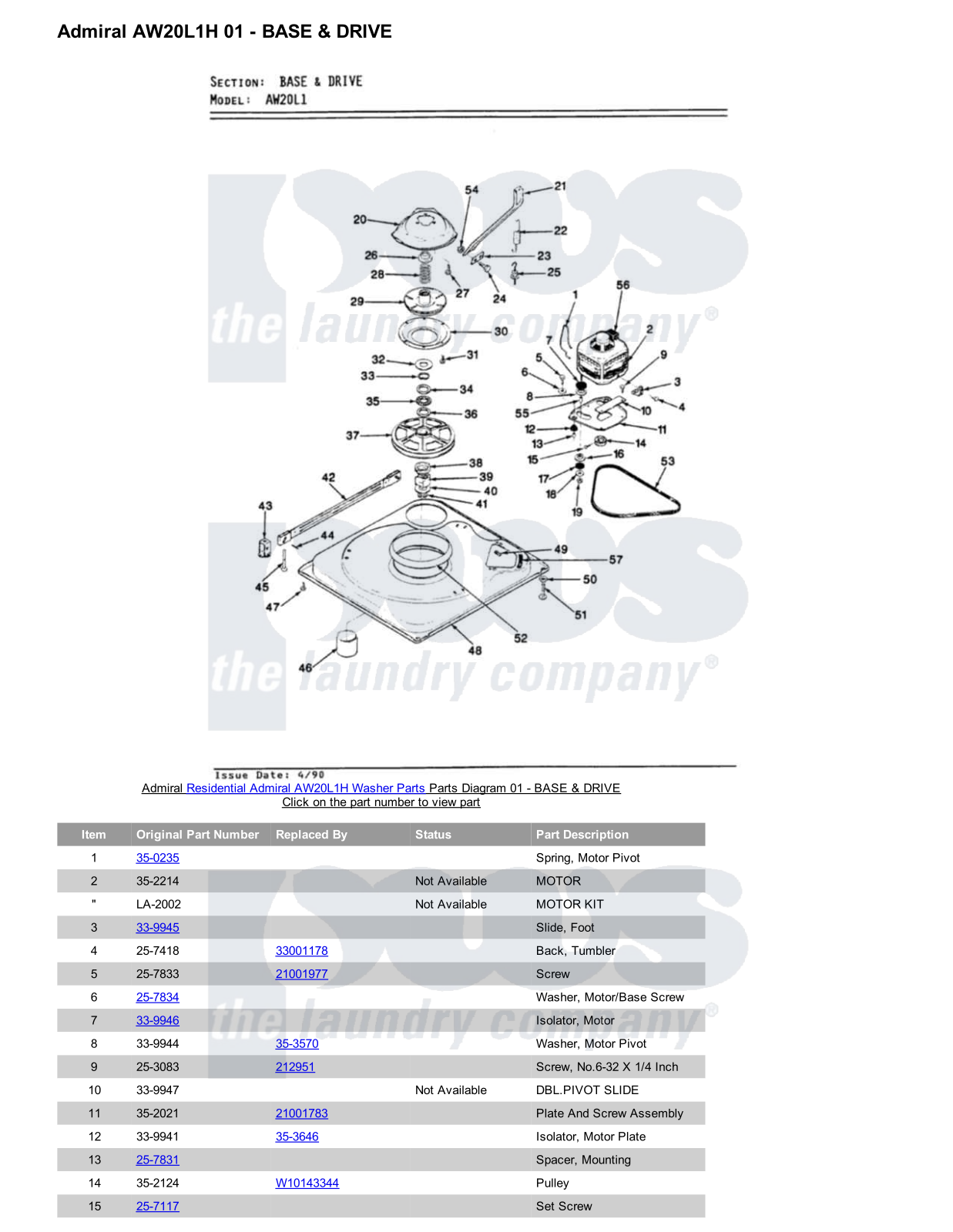 Admiral AW20L1H Parts Diagram