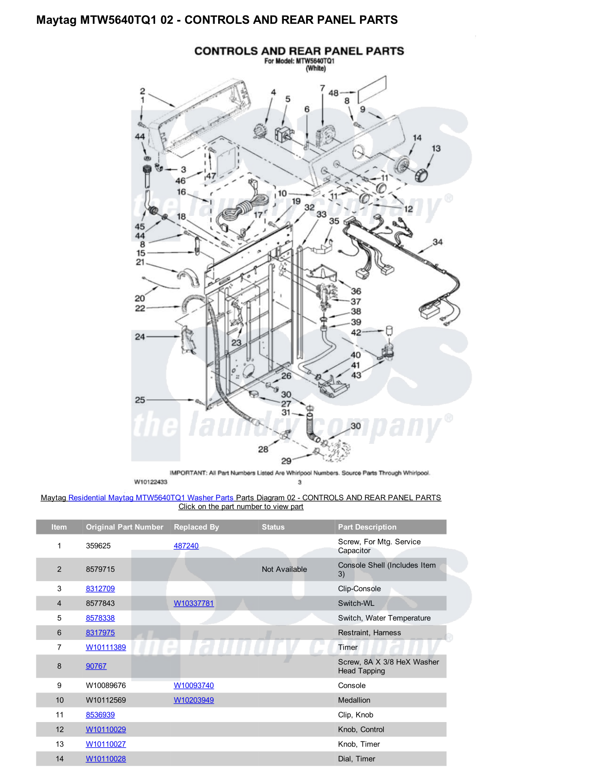 Maytag MTW5640TQ1 Parts Diagram