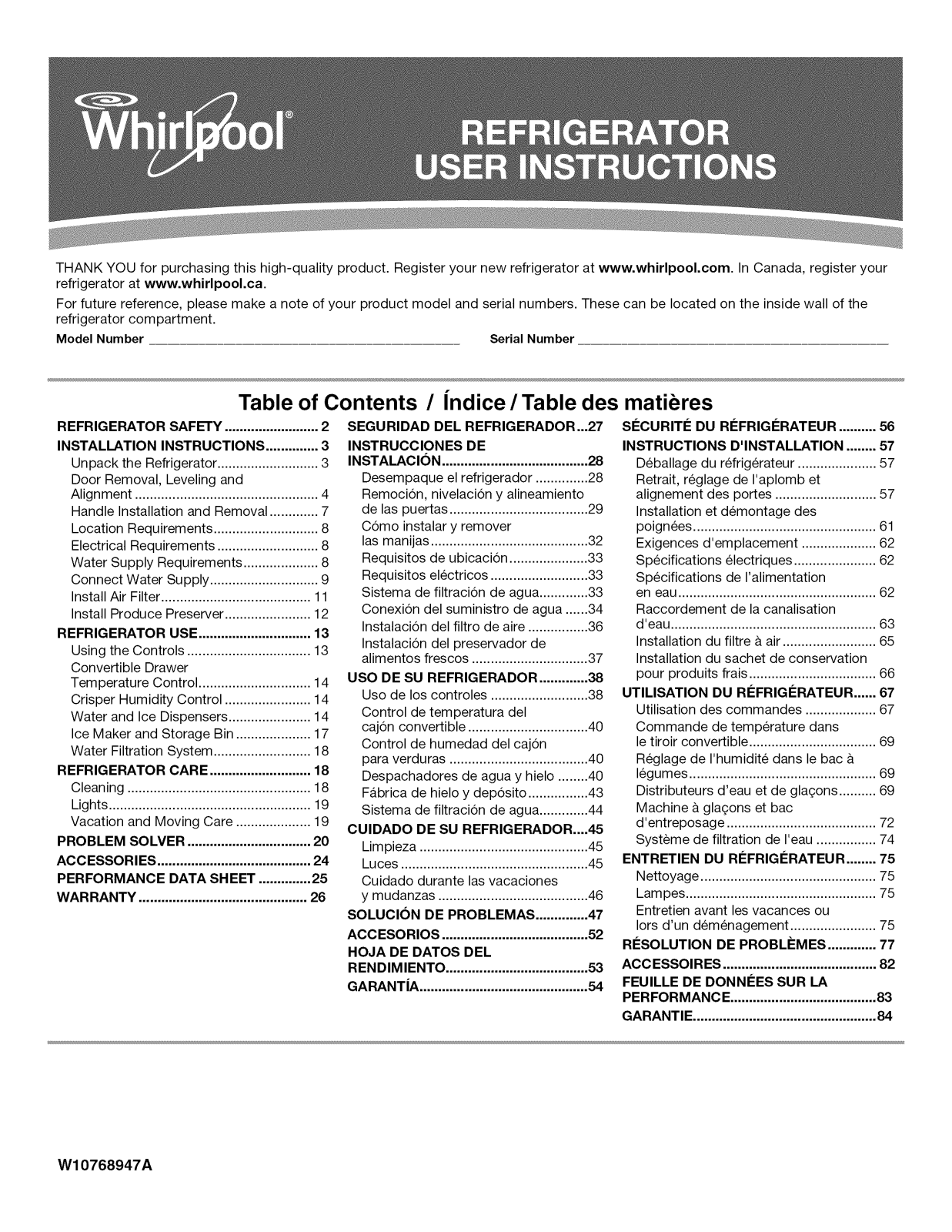 Whirlpool WRS973CIDM00, WRS975SIDM00, WRS970CIDM00, WRS970CIDH00, WRS970CIDE00 Owner’s Manual