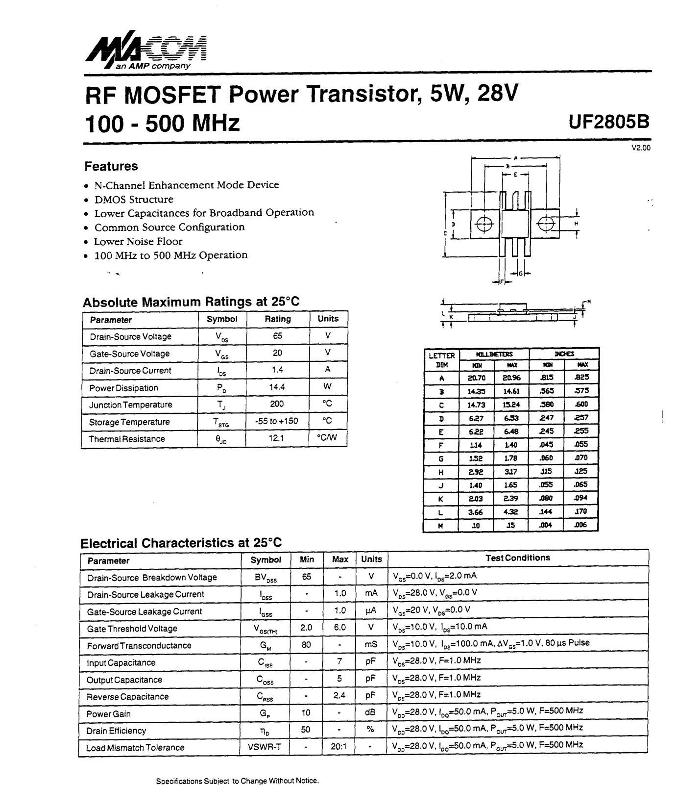 Datasheet UF2805B Datasheet (M A COM) - ManualMachine.com