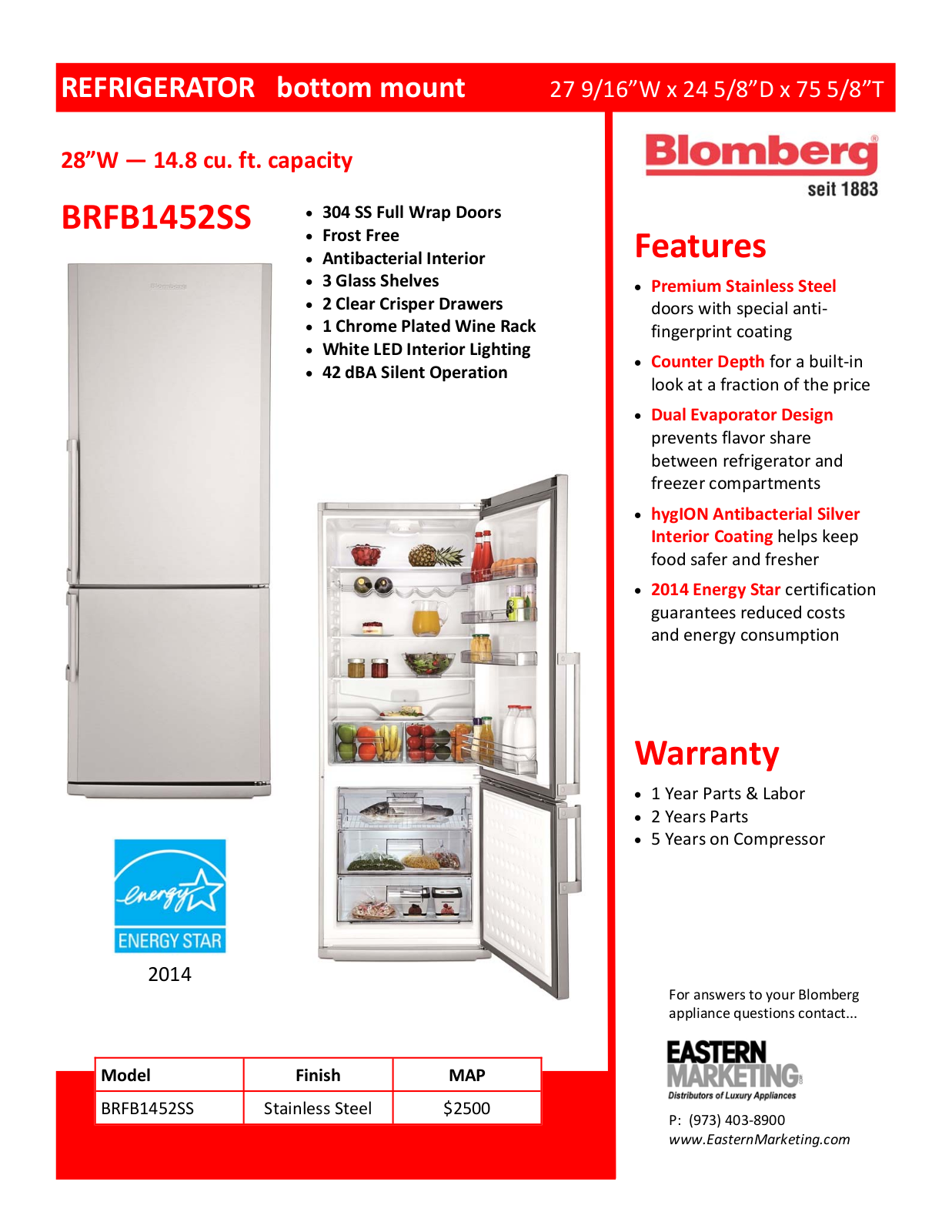 Blomberg BRFB1452SS Specsheet