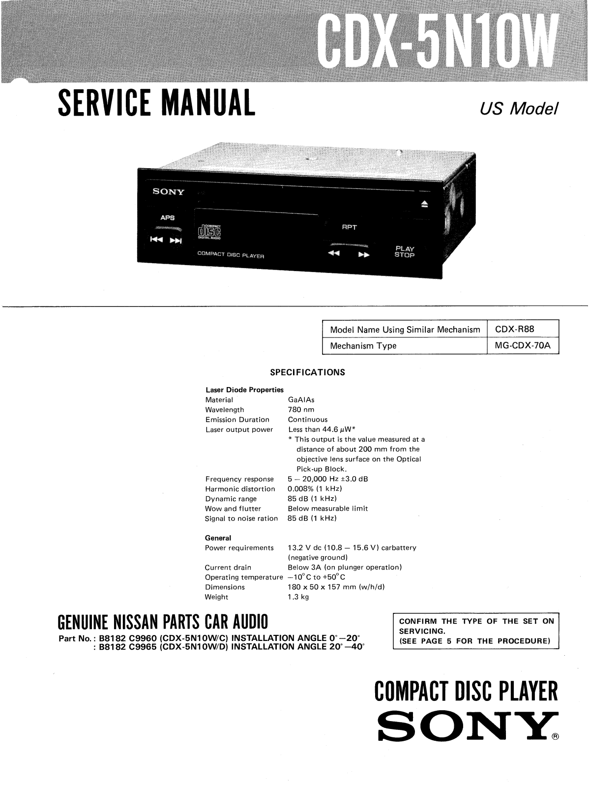 Sony CDX-5N10W Service Manual