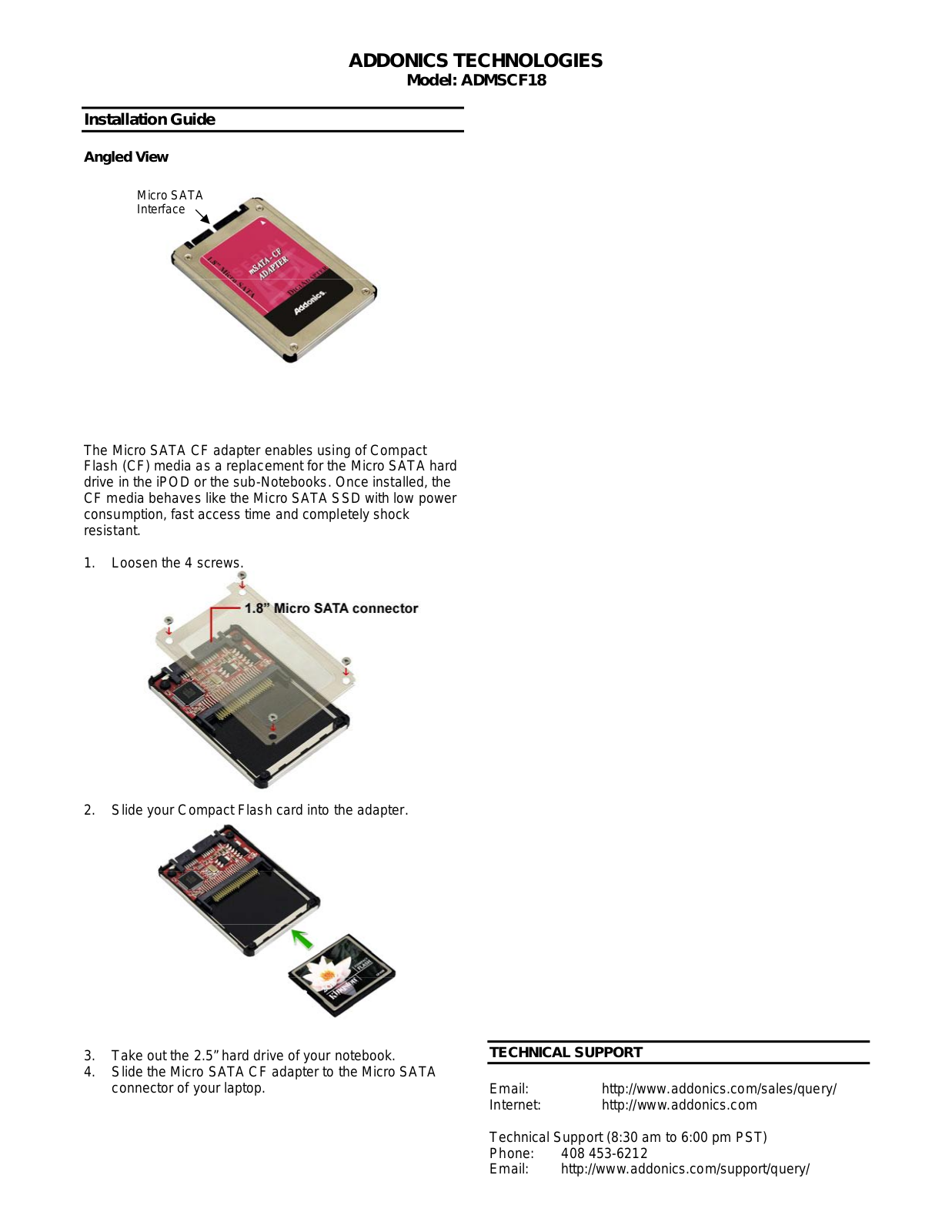 Addonics ADMSCF18 INSTALLATION GUIDE - ManualMachine.com