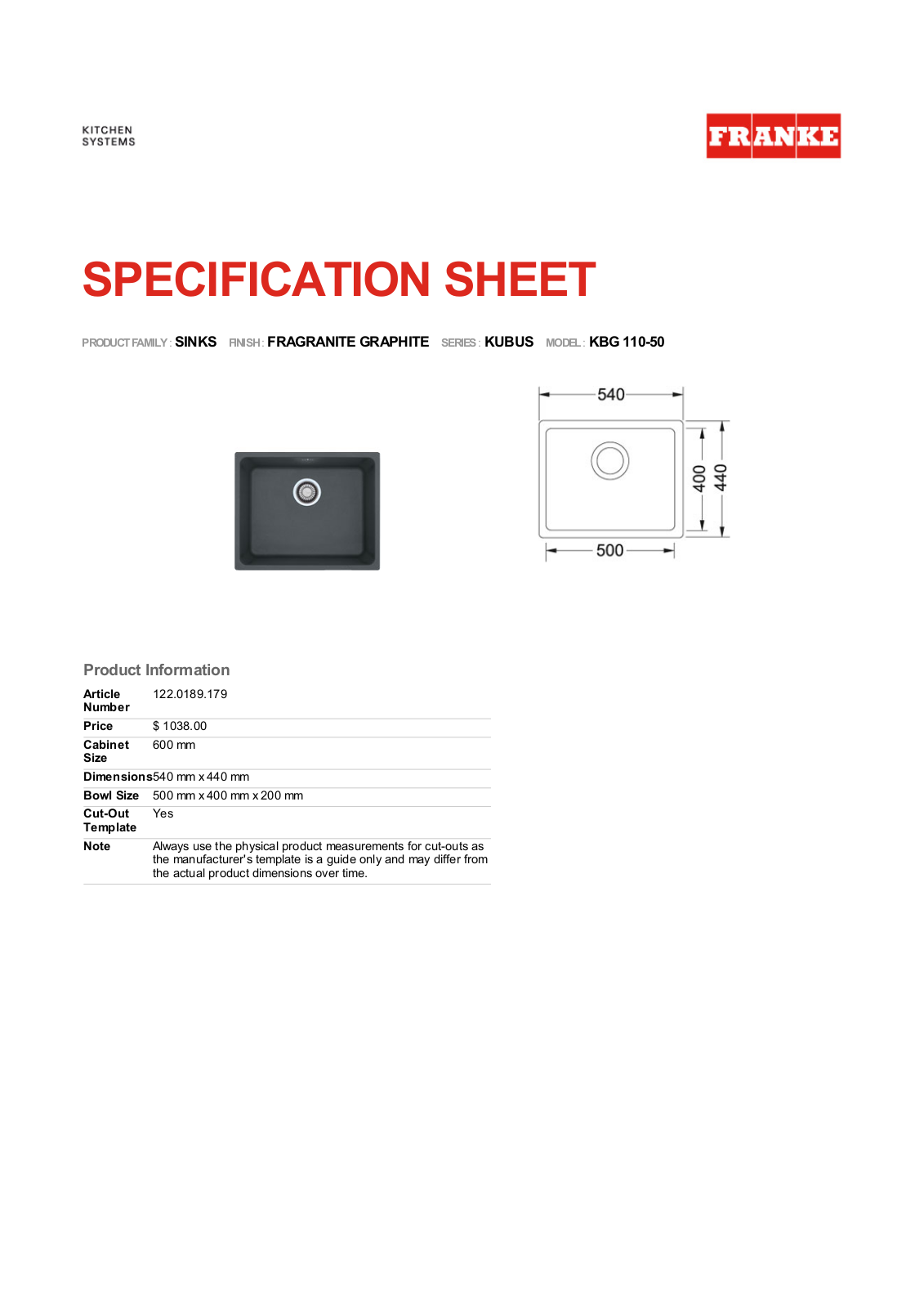 Franke Foodservice KBG 110-50 User Manual