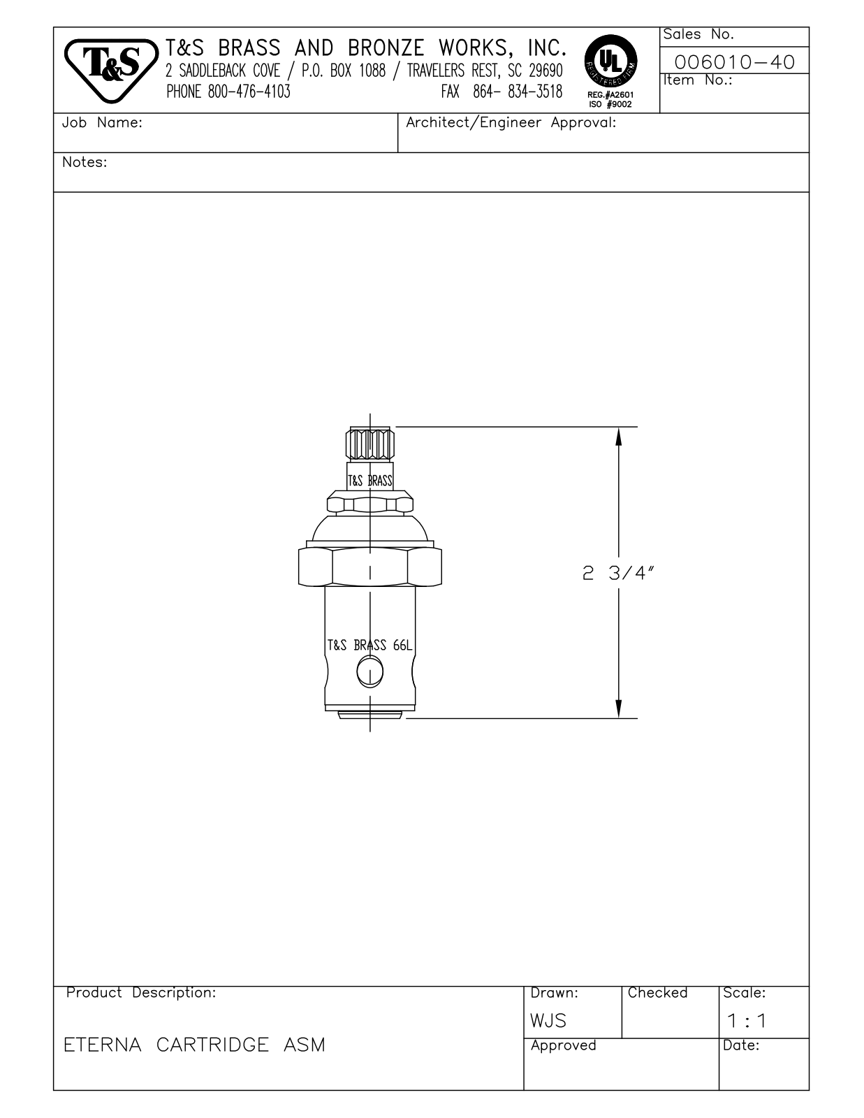 T&S Brass 006010-40 User Manual