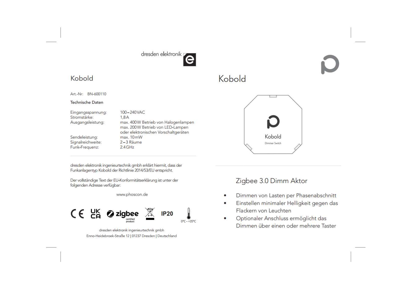 phoscon Kobold Instruction manual - ManualMachine.com