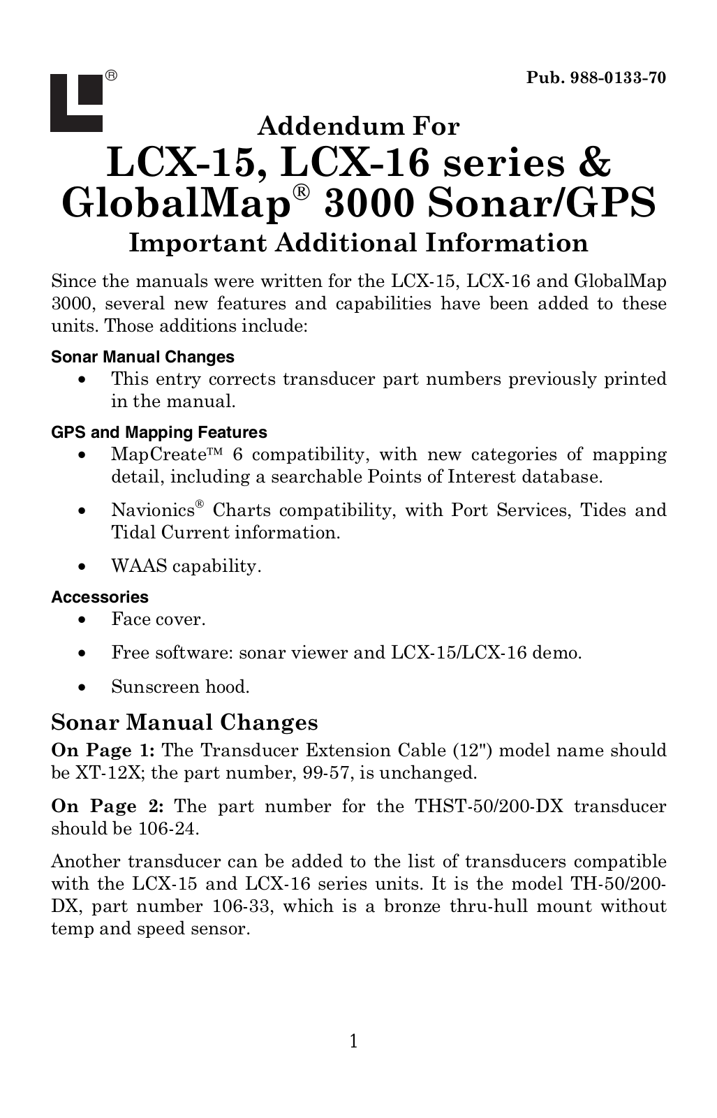 Lowrance LCX-15 CICT ADDENDUM II User Manual