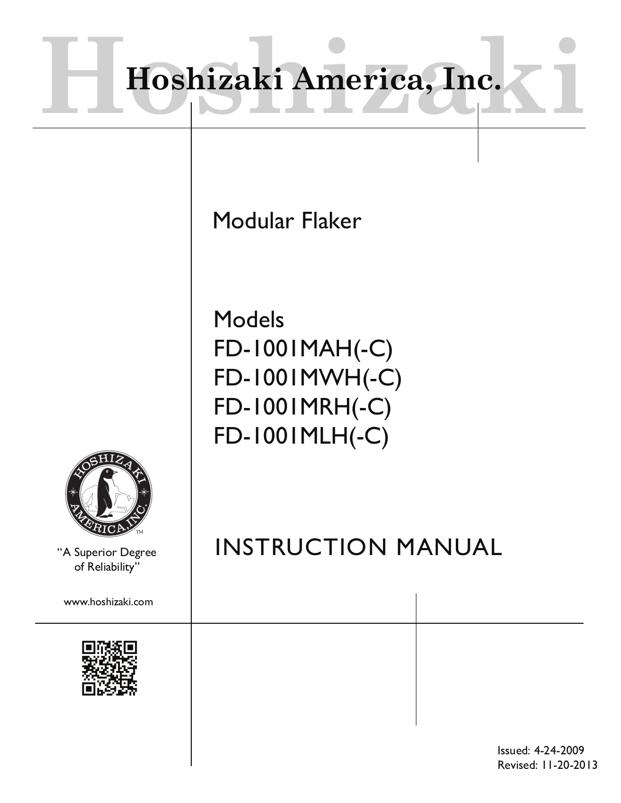 Hoshizaki FD-1001MRH Installation Manual