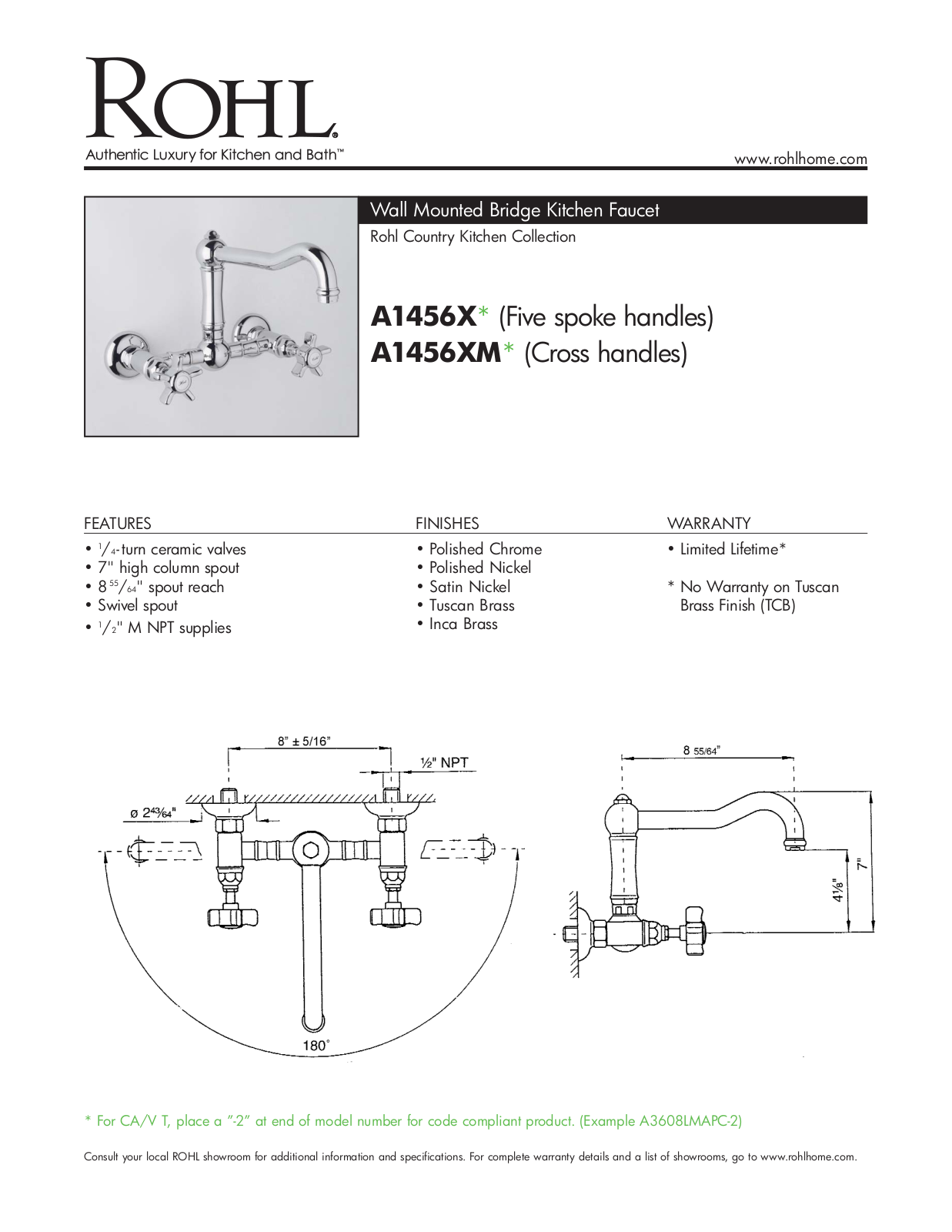 Rohl A1456XMAPC2 Specs