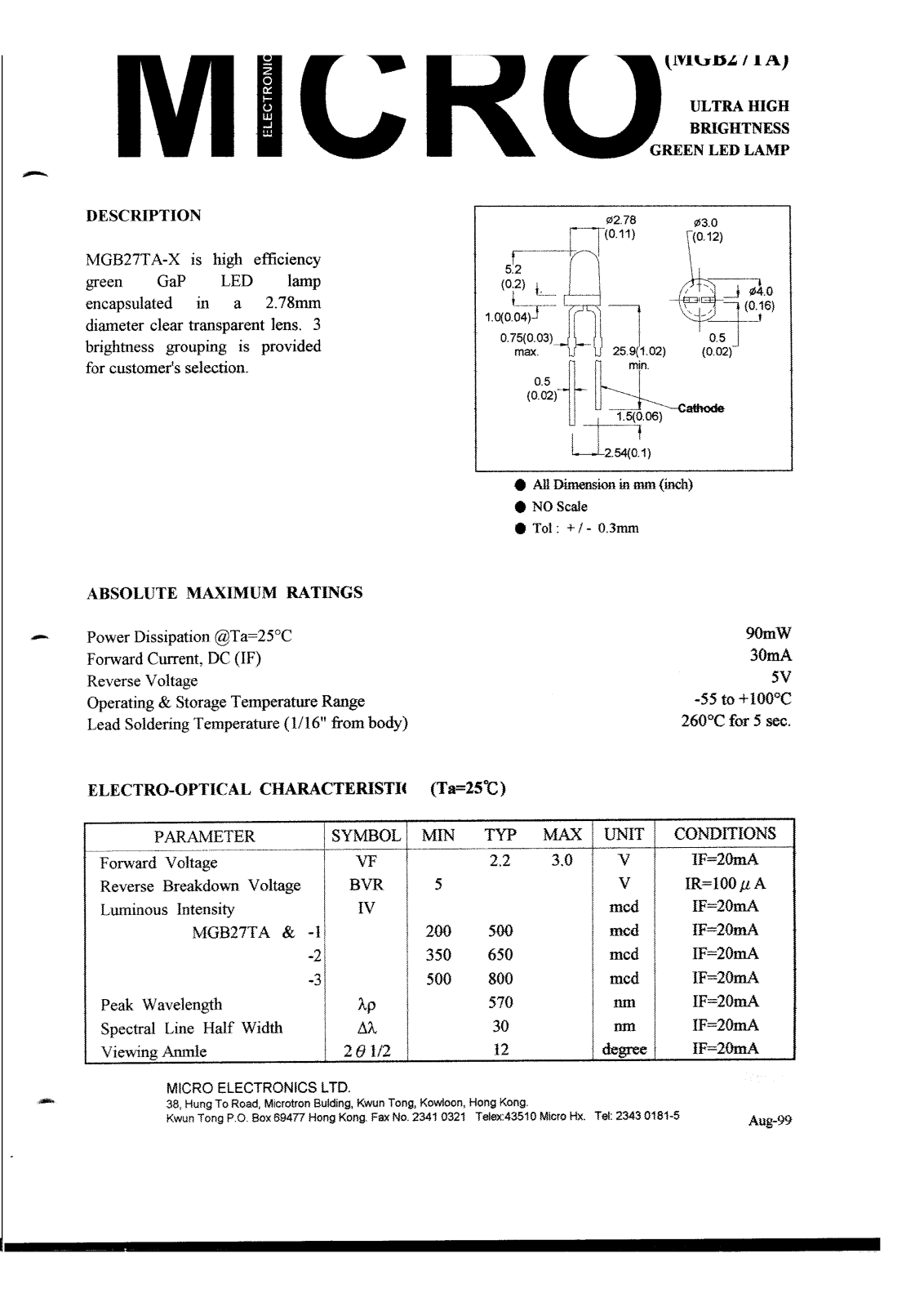 MICRO MGB31TA, MGB31W, MGB27TA-3, MGB31C, MGB31D Datasheet