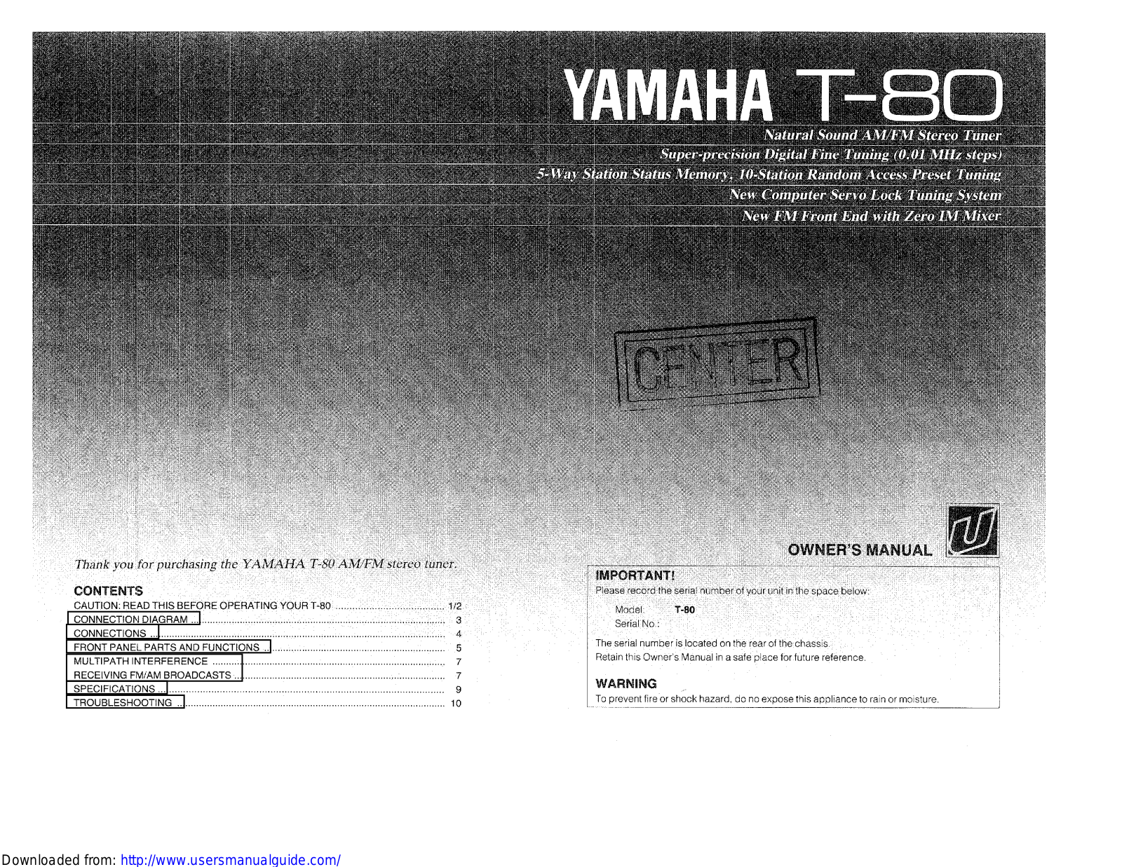 Yamaha Audio T-80 User Manual