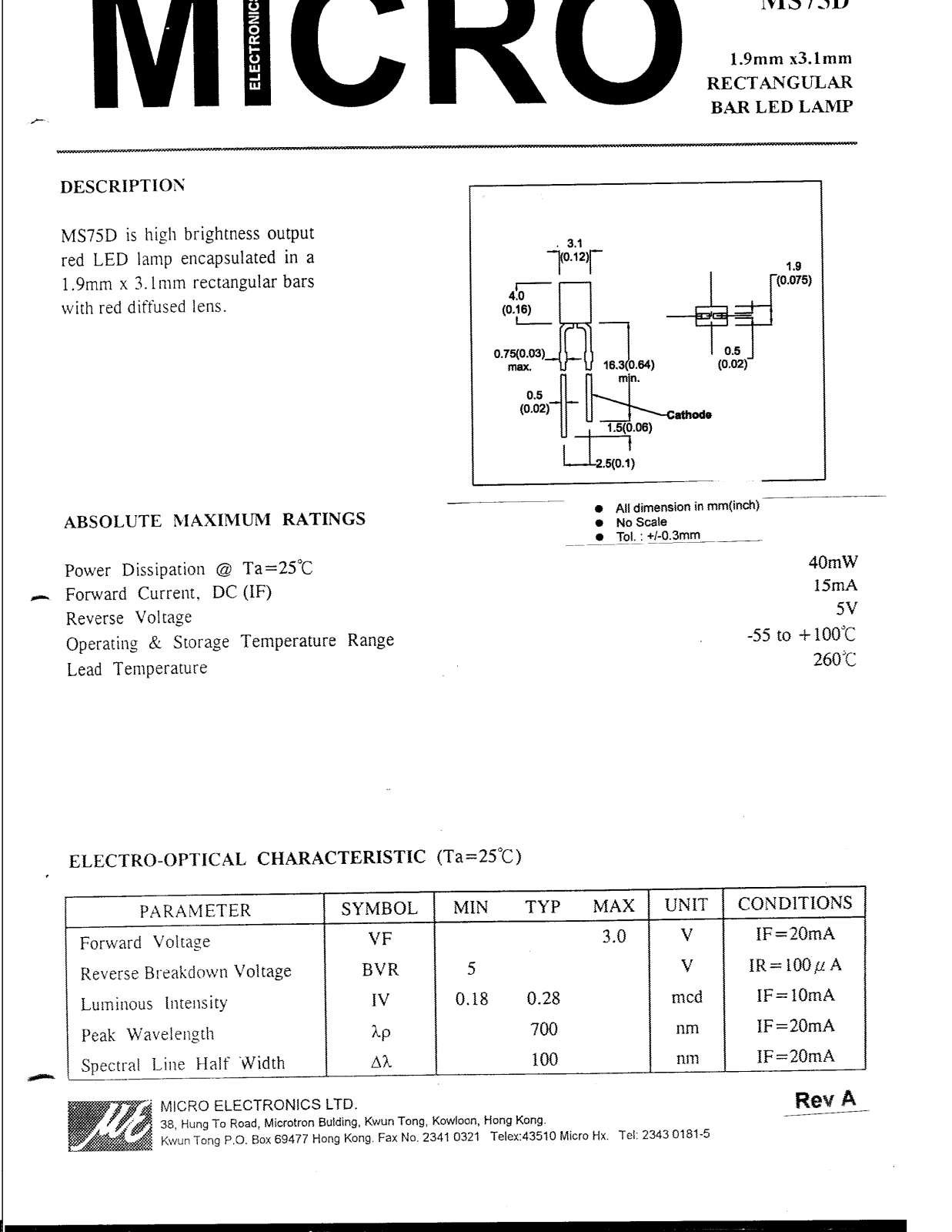 MICRO MS75D Datasheet