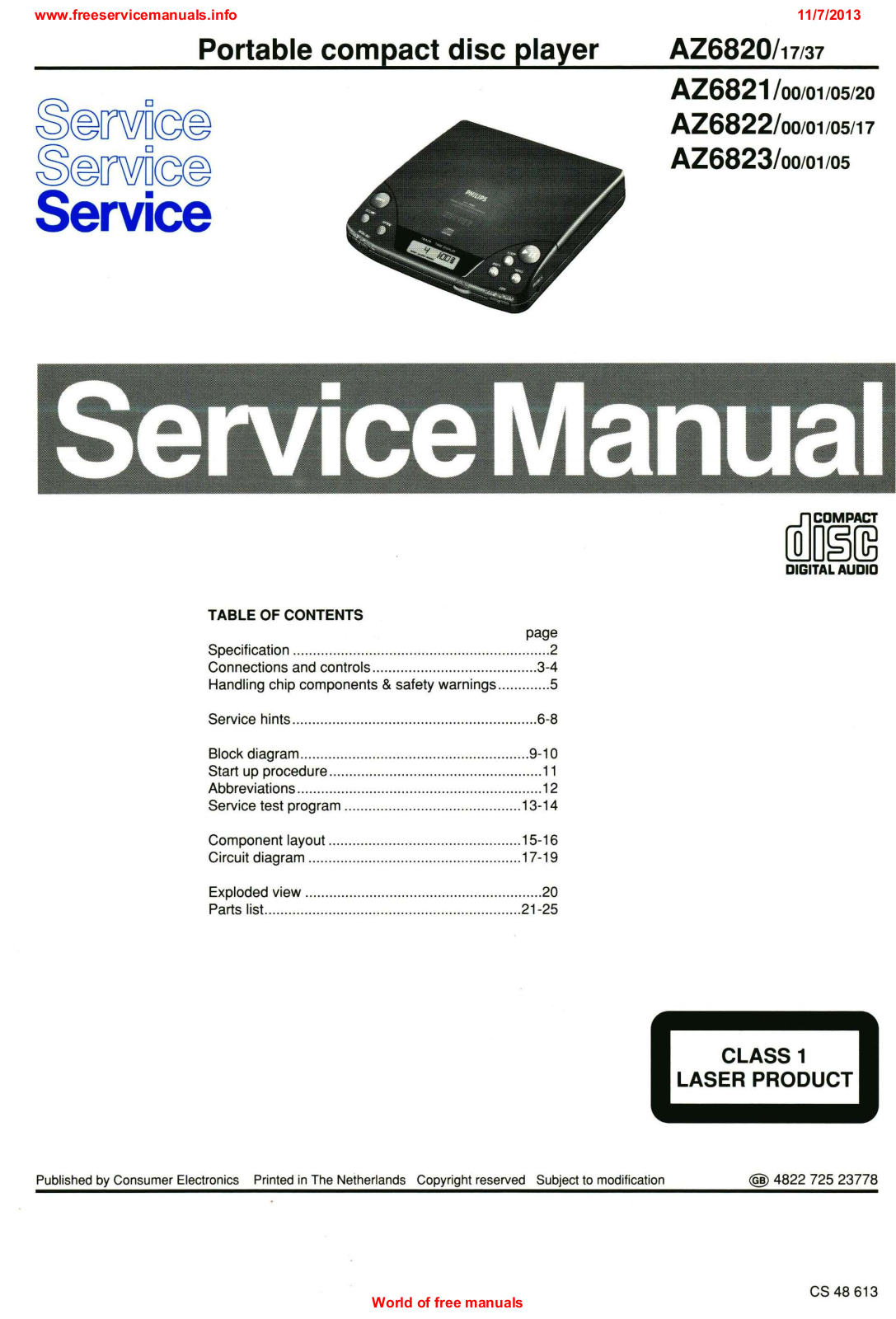 Philips az6820, az6821, az6822, az6823 Service Manual