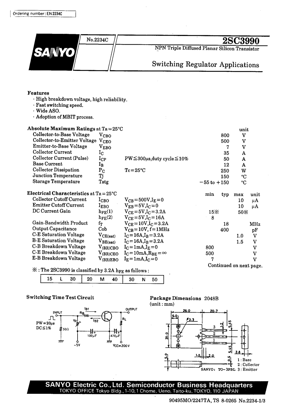 SANYO 2SC3990 Datasheet