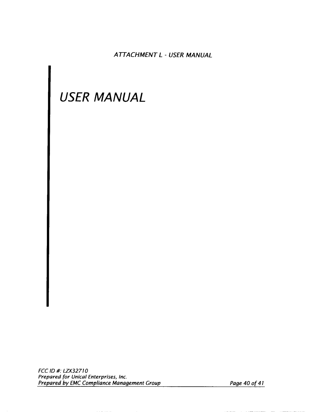 Unical 32710 Users Manual